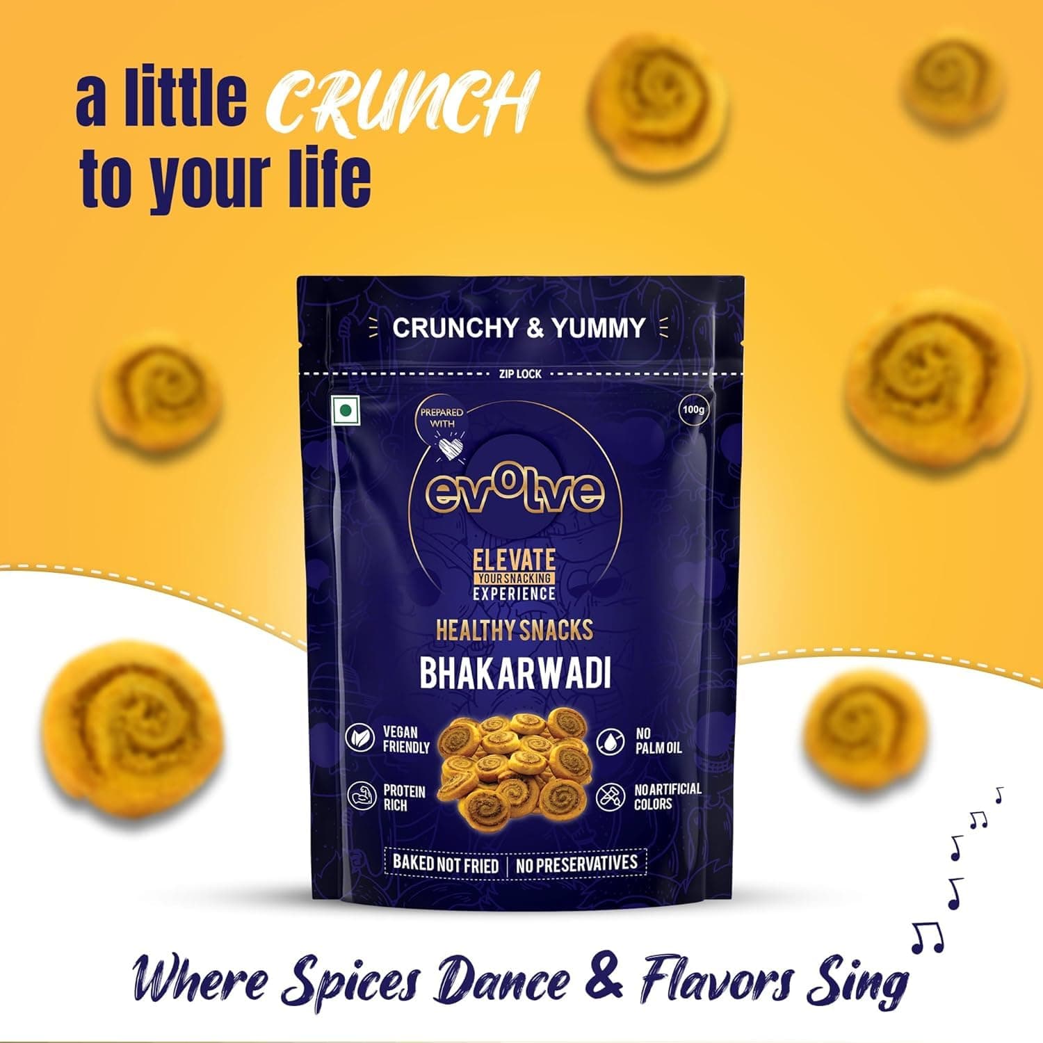 Evolve Baked Bhakarwadi Healthy Snacks for Kids, Adults | Gluten Free, No Artificial Colors or Preservatives, Freshly Made, Ready to Eat, Crunchy Masala Flavor - 100g — image 5