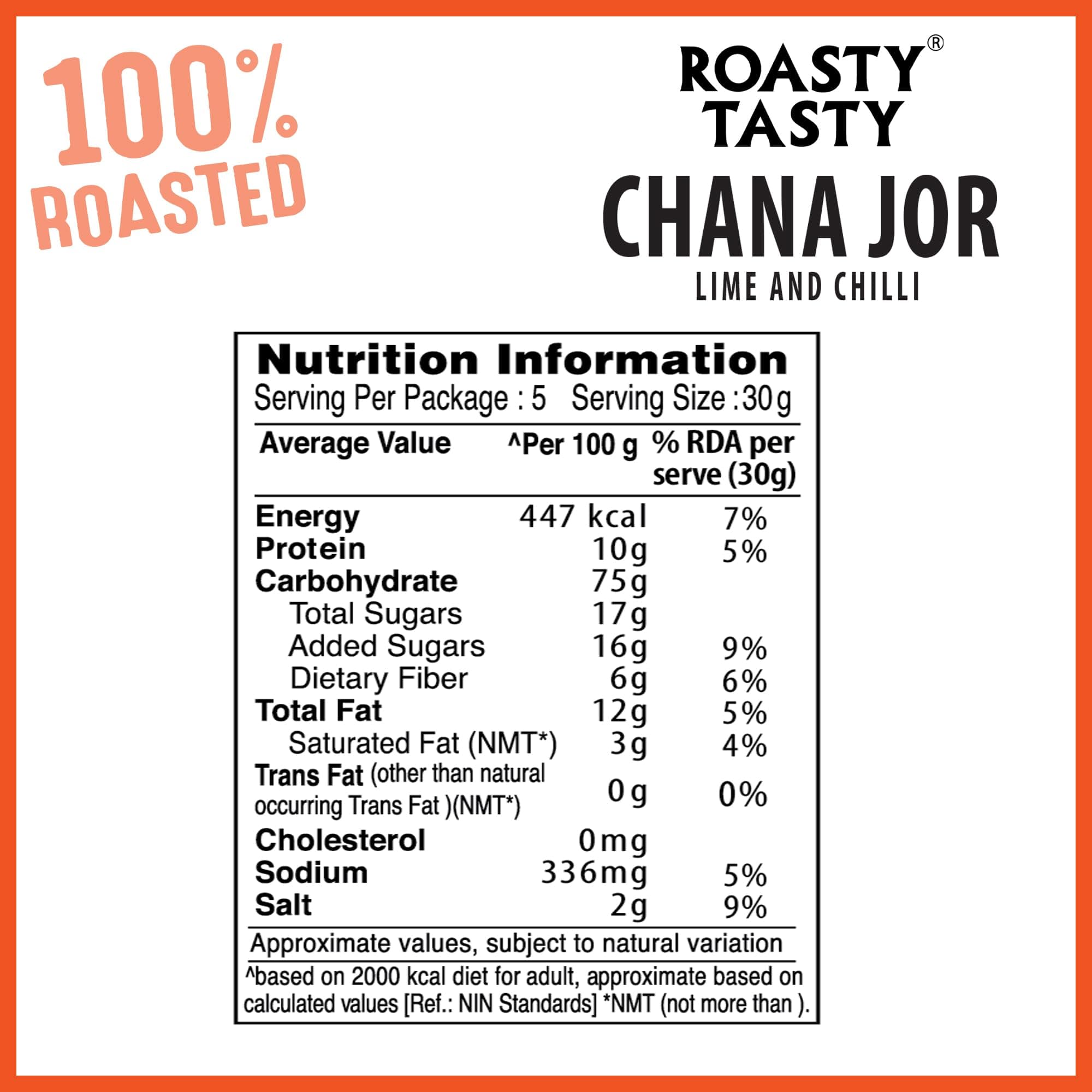 Roasty Tasty Roasted Chana Jor Lime & Chilli Whole Grain Indian Snacks- 200g |No MSG | Zero Cholesterol & Trans Fat | Diet Namkeen | Gluten Free | Ready-to-eat | High in protein | Export Quality | Healthy Snacks — image 2