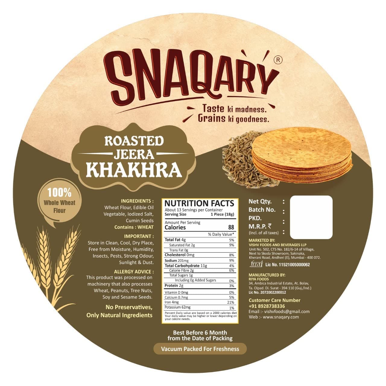 Snaqary Multigrain Khakhra Combo - Methi, Masala, Plain, Moong & Jeera | Wholesome Indian Snacks, 100% Natural, Diet-Friendly Delight (5 Packs, 200g Each) — image 3