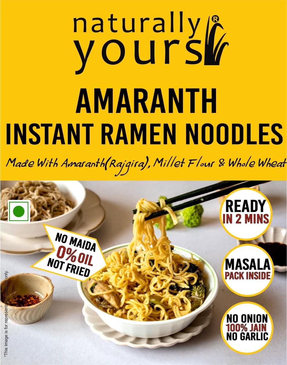 Naturally Yours Amaranth Instant Ramen Noodles | Amaranth, Millet & Whole Wheat | High Protein | No Maida, No MSG, Not Fried | No Onion No Garlic, Jain Friendly | Ready in 2 Minutes | 175g Pack — image 4