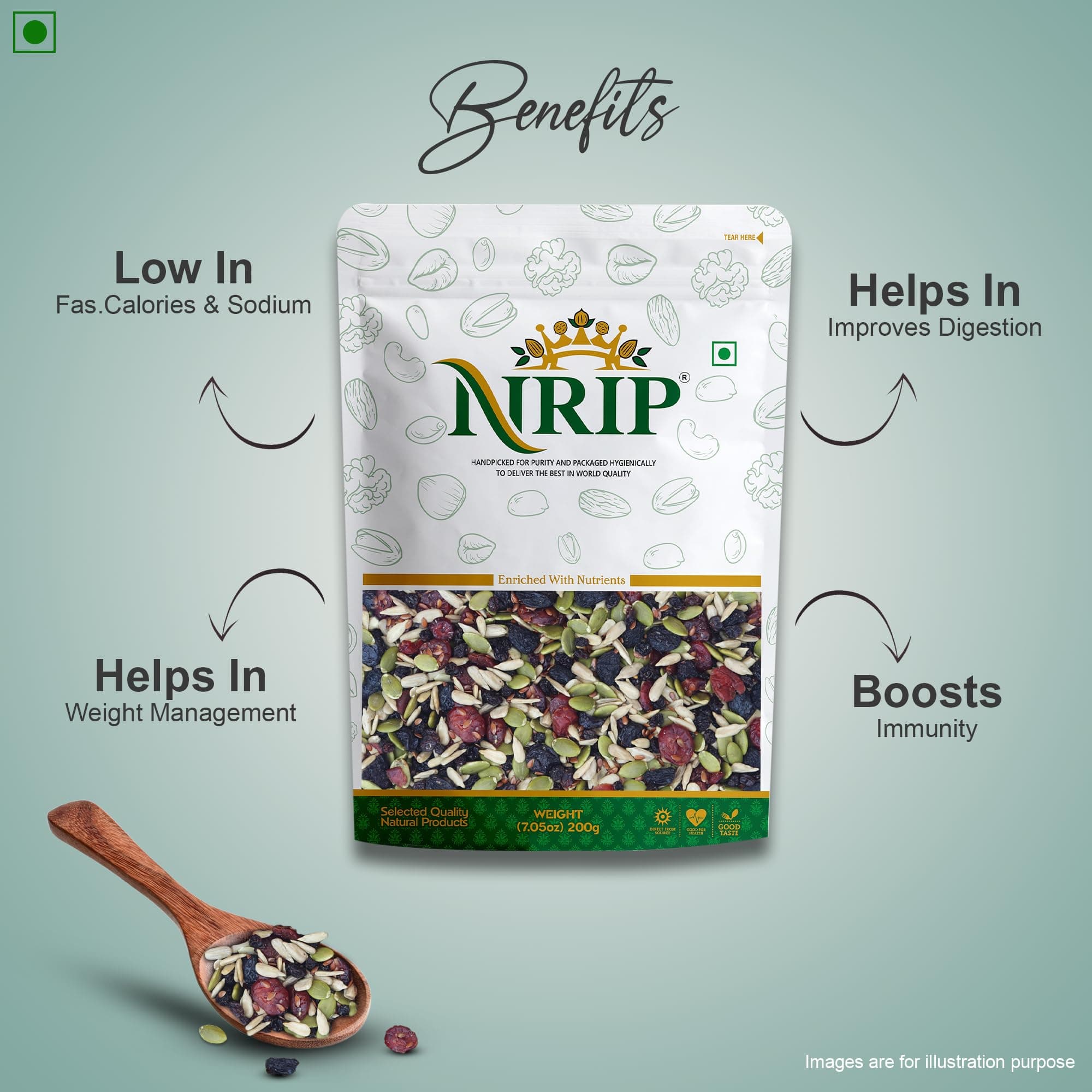 NRIP Premium Mixed Roasted Seeds & Berries 200 Gm (Pumpkin, Sunflower, Flax, Watermelon, Black Currant, Cranberry, Cherry, Black raisins) — image 7