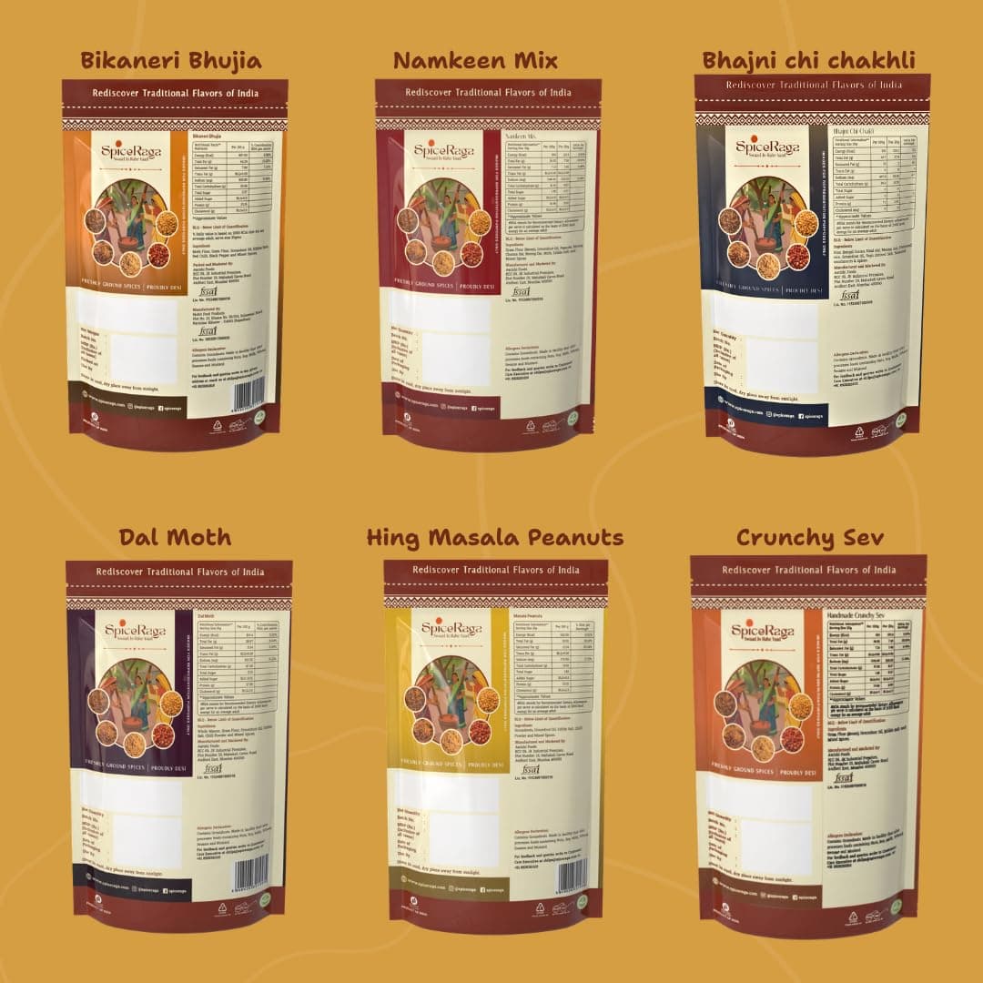 SpiceRaga | Bikaneri Bhujia, Dalmoth, Mix Namkeen, Hing Masala Peanuts, Bhajni Chi Chakli, Crunchy Sev (Pack of 6)| Made With Pure Groundnut Oil | No Palm Oil | No Trans Fat | Indian Snacks Combo | Total 920g | — image 6
