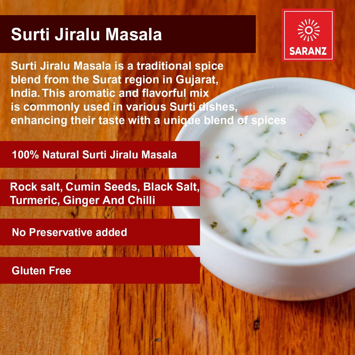 SARANZ Surti Jiralu Masala Perfect for Cooking, Ready to Use, No added colours, Spice Powders and Masalas, Premium Artisanal Spices with Rich & Strong Flavour-100 Grams Bottle — image 6