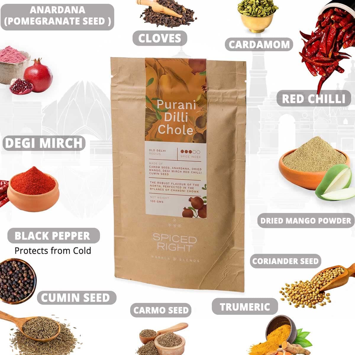 Spiced Right Purani Dilli Chana/Chole Masala Powder (200 Gm) Blended with Traditional Indian Spice & Flavors for an Authentic Taste | Best for Cooking Sabji, Chhole, Chana, & Chickpeas — image 3