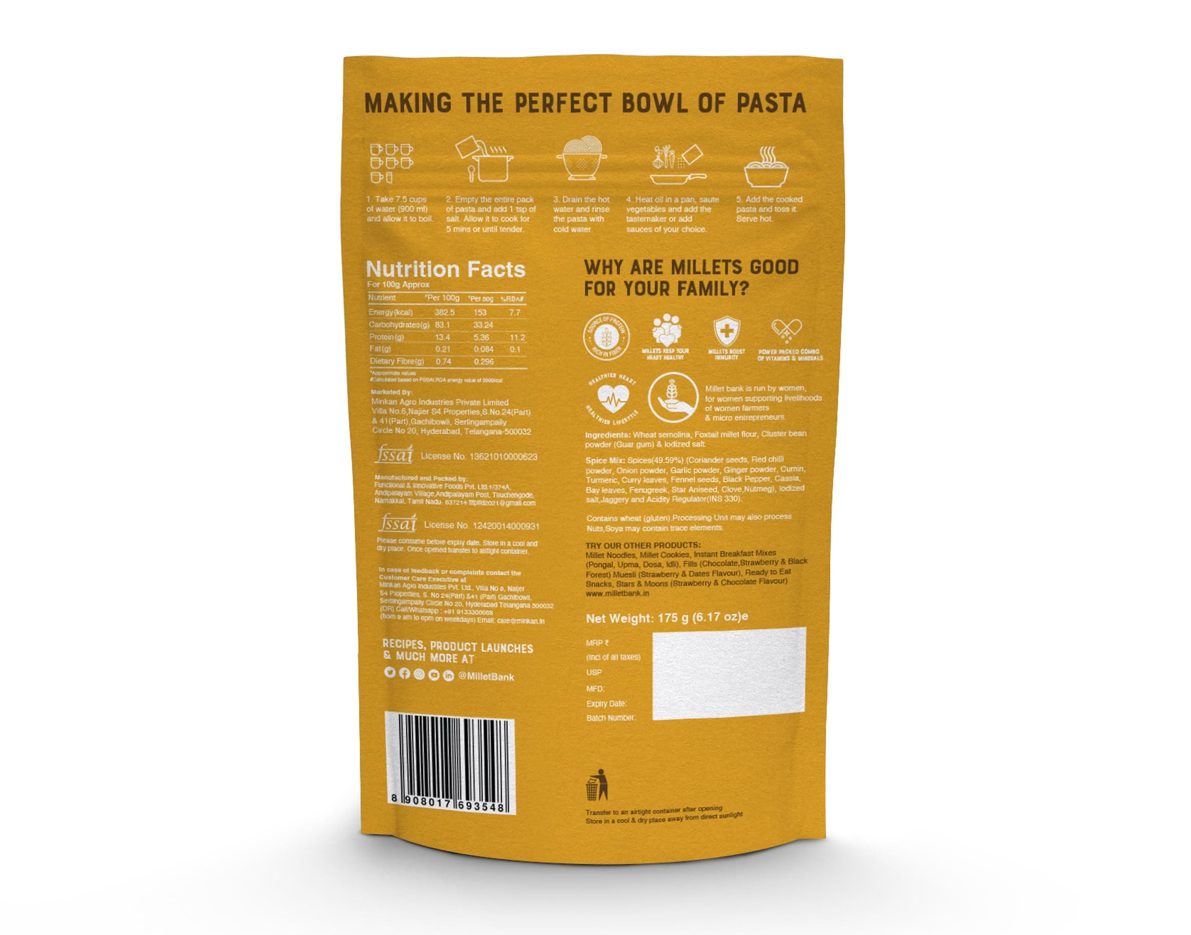Millet Bank All Pasta Combo | No Preservatives, No Artificial Colors or Flavours | ZERO Maida | 175g | Made with Millets and Whole Wheat | Baby Friendly Pasta Flavor Combo 4 nos — image 4