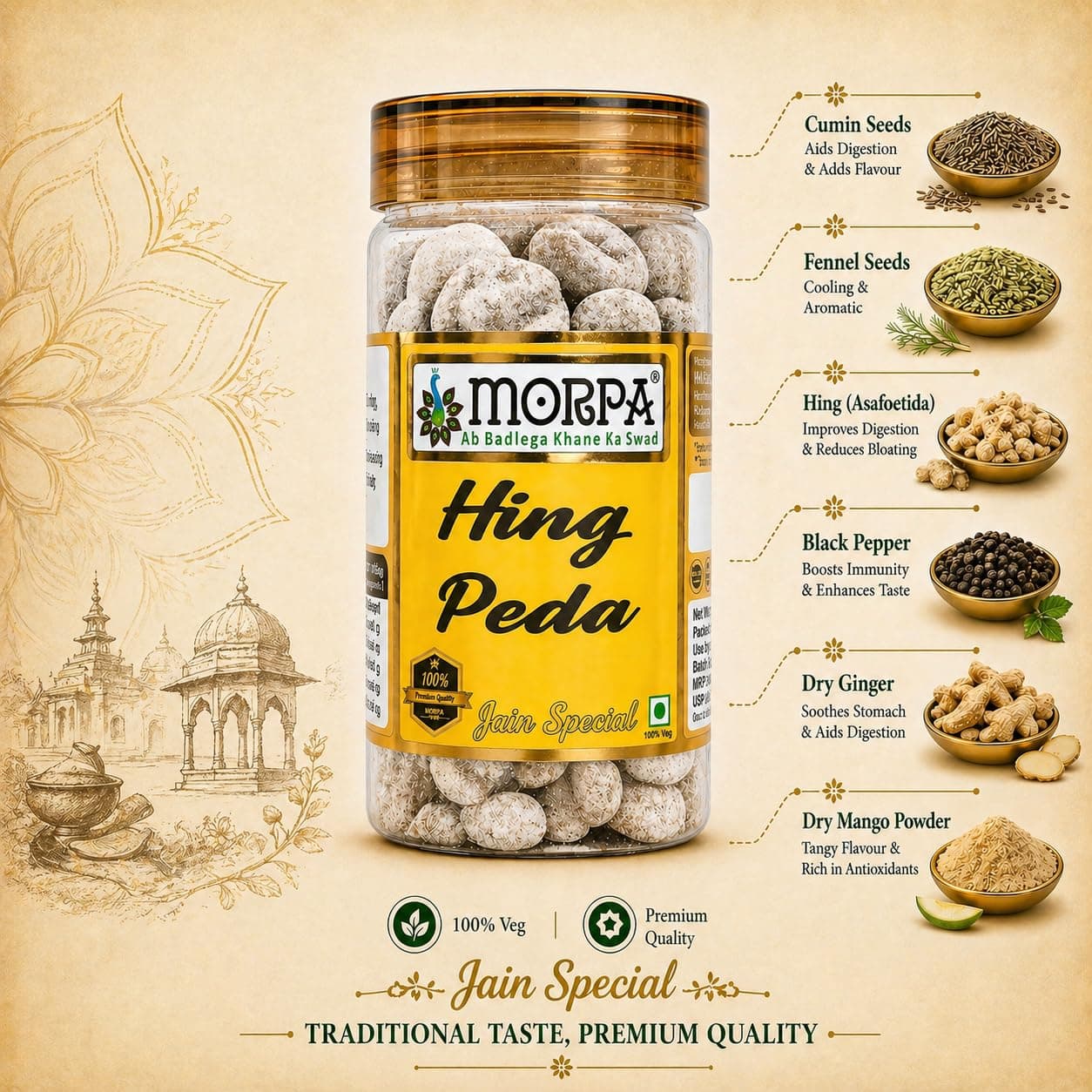 MORPA Hing Peda (Asafoetida Digestive Candy) Traditional Indian Mouth Freshener Aids Digestion and Refreshes Breath Premium Quality Jain Special 100% Veg — image 5