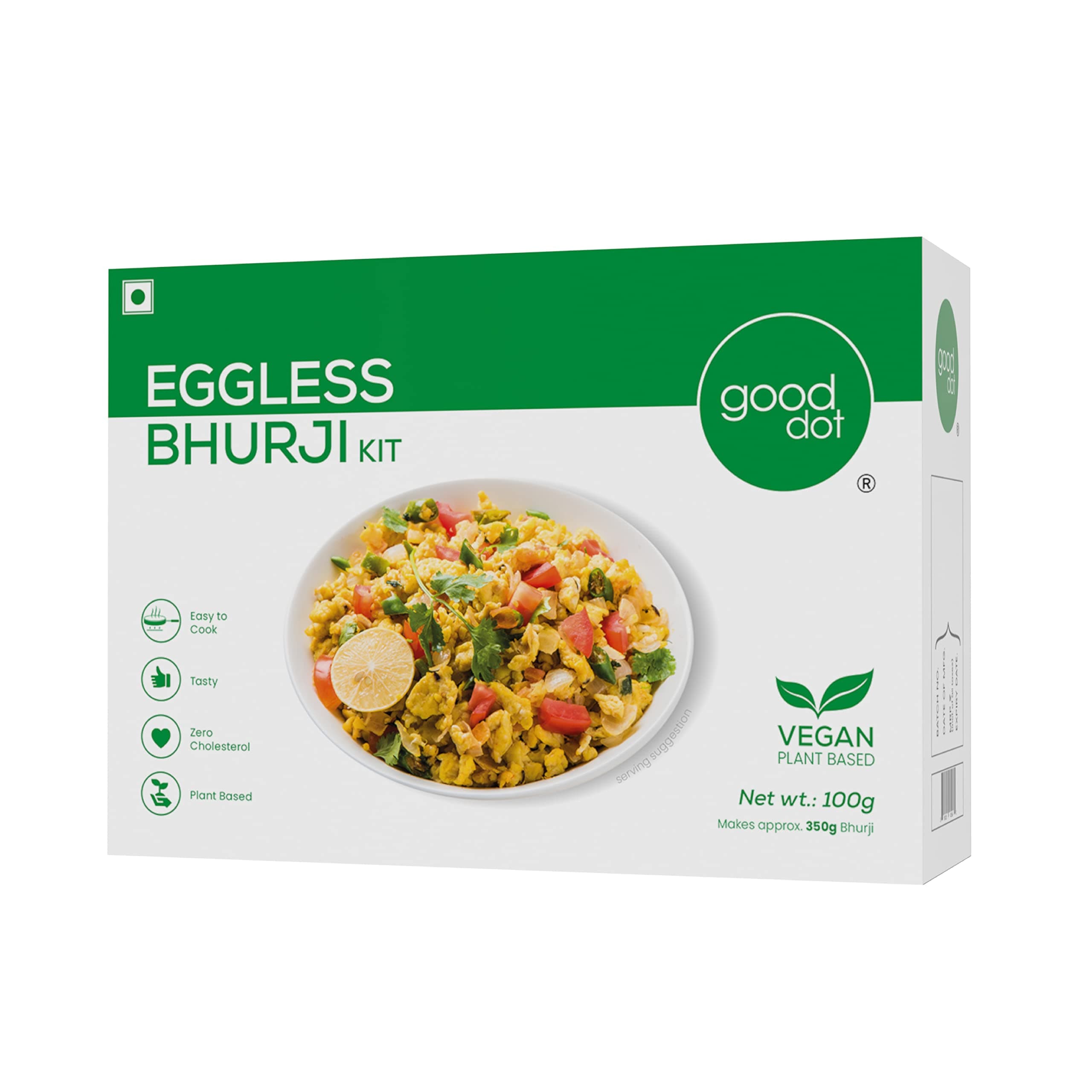 GoodDot Eggless Bhurji Kit – Plant-Based Vegan Protein Bhurji – Ready to Cook – No Egg, No Cholesterol – High Protein Soy Bhurji – Healthy Indian Breakfast Mix – 100g