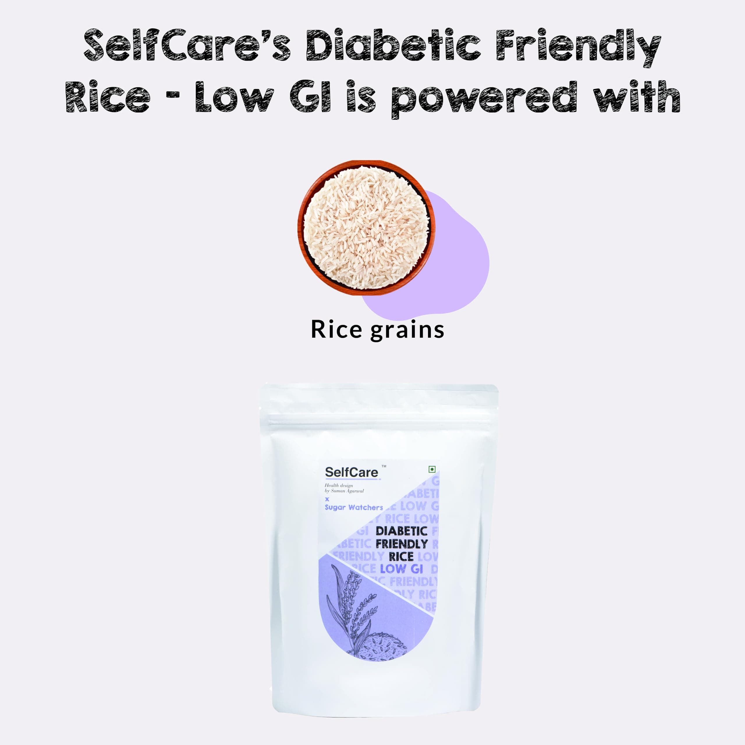 SelfCare By Suman Agarwal Diabetic Friendly Low GI Rice Pack of 1-1kg | Dal - Vegetable - Biryani - Pulao | Low Glycemic Index - Healthy Diet - Regulate Blood Sugar - Weight loss | Vegan - Jain — image 3
