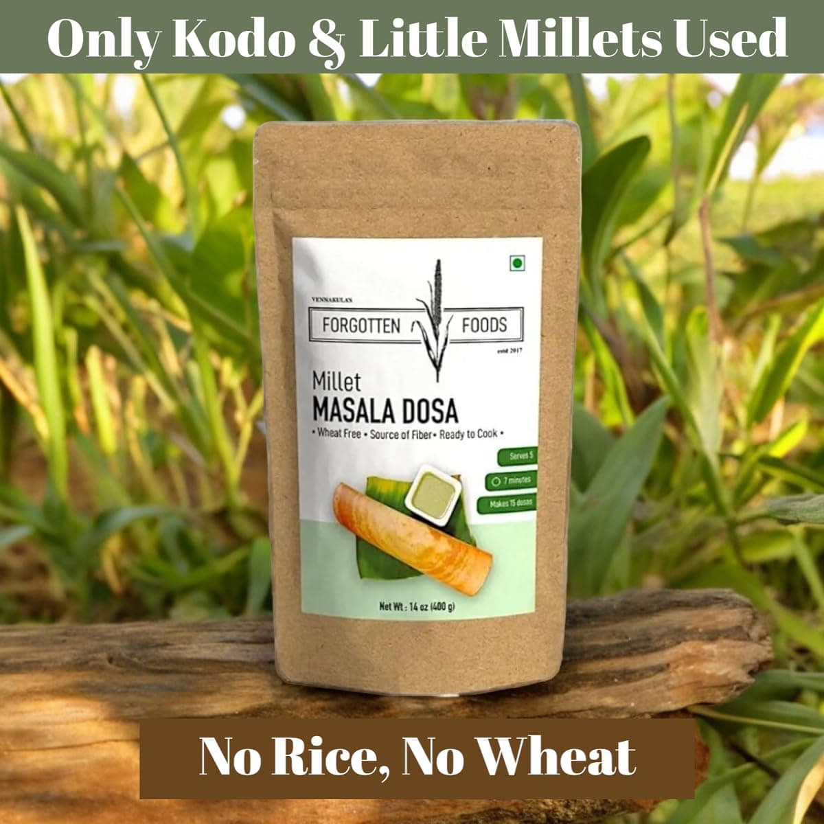 Forgotten Foods Millet Masala Dosa 400g - Wheat Free Instant Dosa Mix with Kodo and Little Millets - High Fiber, Plant Proteins, Low GI, No Soda, No Preservatives - Makes 15 Dosas, Serves 5 — image 3