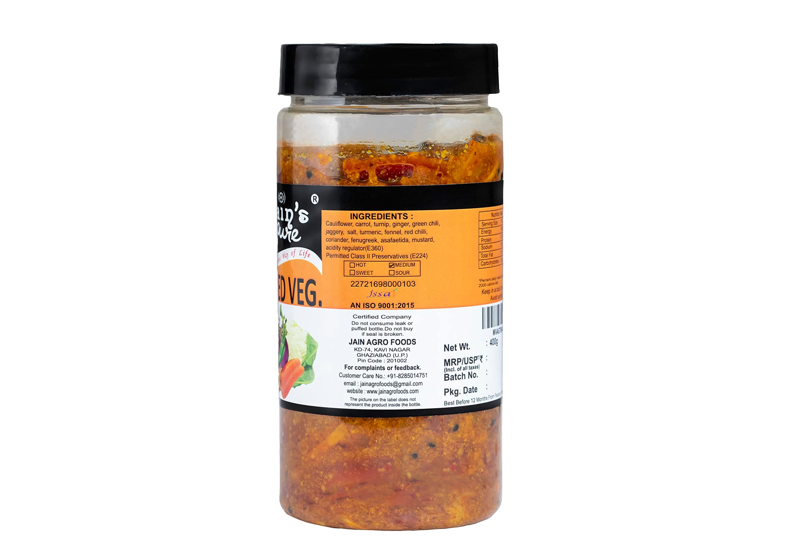 JAIN'S PURE MIXED VEGETABLE ACHAR, 400 GM — image 3