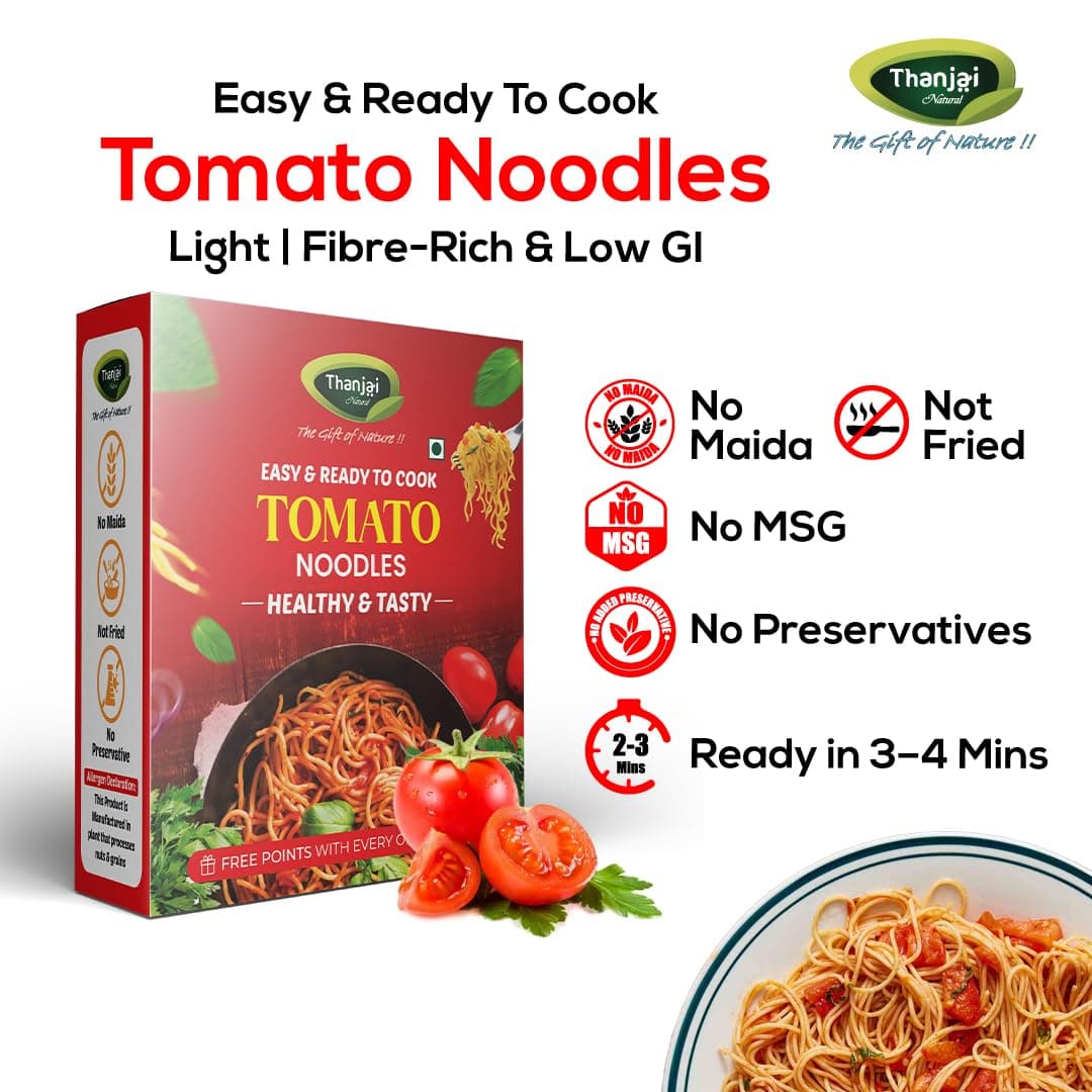 Thanjai Natural Tomato Noodles 180 Grams X 2 (No Maida Hakka Noodles, Not Fried, No MSG, Classic and Mild Millet Noodles No Preservatives, No Chemicals, No Artificial Extract) — image 3