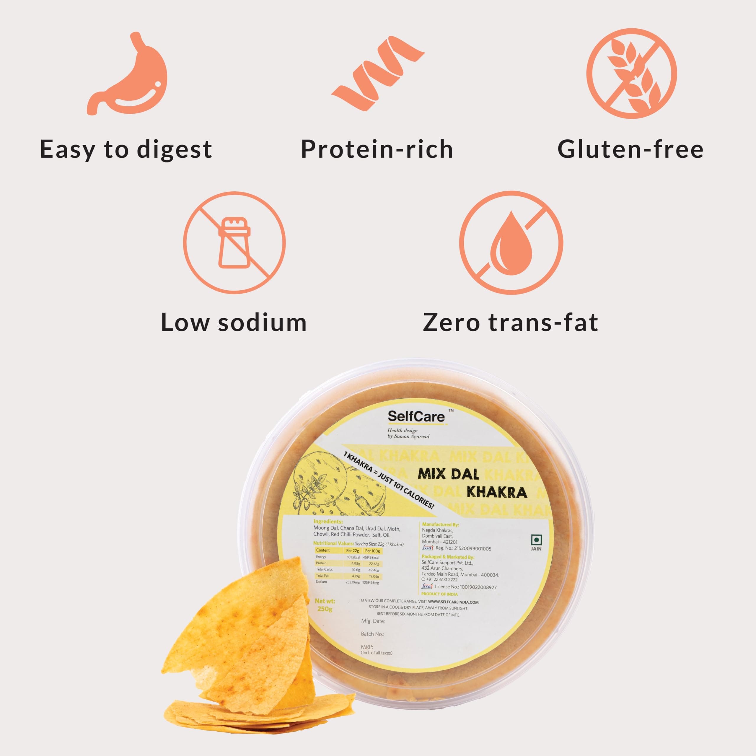 SelfCare By Suman Agarwal Moong Dal Mix Dal & Green Gram Khakhra - (Combo Pack of 3) 250g each | Roasted-Crackers-Namkeen-Grocery | Crispy & Chatpata - Tae time | Gluten Free - Jain & Travel Friendly — image 7