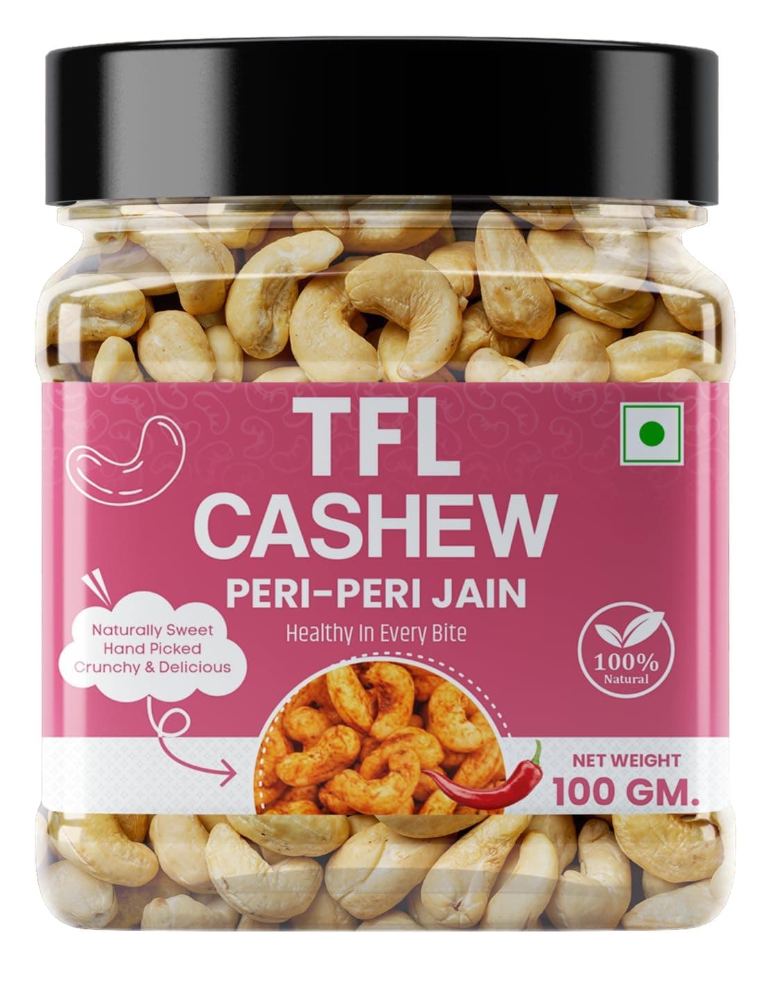 The Food's Life Peri Peri Jain Cashews | Premium Roasted Kaju | No Onion, No Garlic | Spicy & Crunchy Snack | Vegan, Gluten-Free, No Preservatives | Healthy Snack | Pack of 1 — image 3