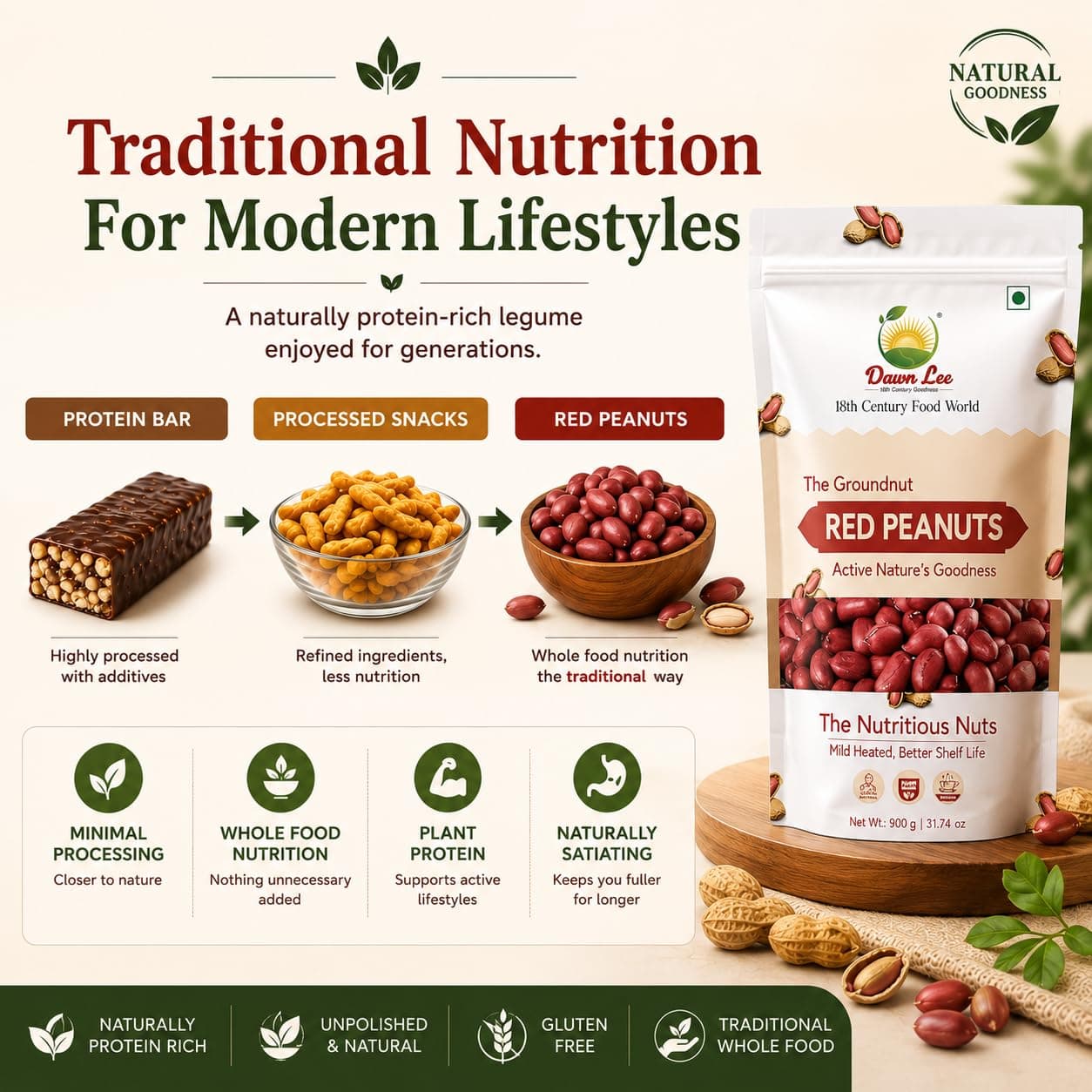 Dawn Lee Raw Red Peanuts 400g | Desi Moongfali (Groundnut) | Natural Protein Snack | Gluten-Free Unpolished Singdana | Healthy Mungfali for Ekadashi, Navratri, Roasting & Chutneys — image 6