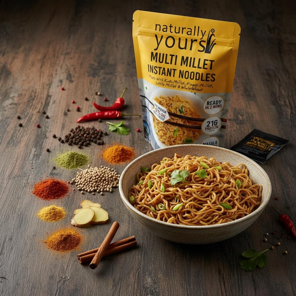 Naturally Yours Multi Millet Instant Noodles 175g | Kodo & Little Millet + Whole Wheat | 21g Protein | High Fiber | No Maida | Non-Fried | No Onion No Garlic Jain-Friendly | Tastemaker | Pack of 1 — image 8
