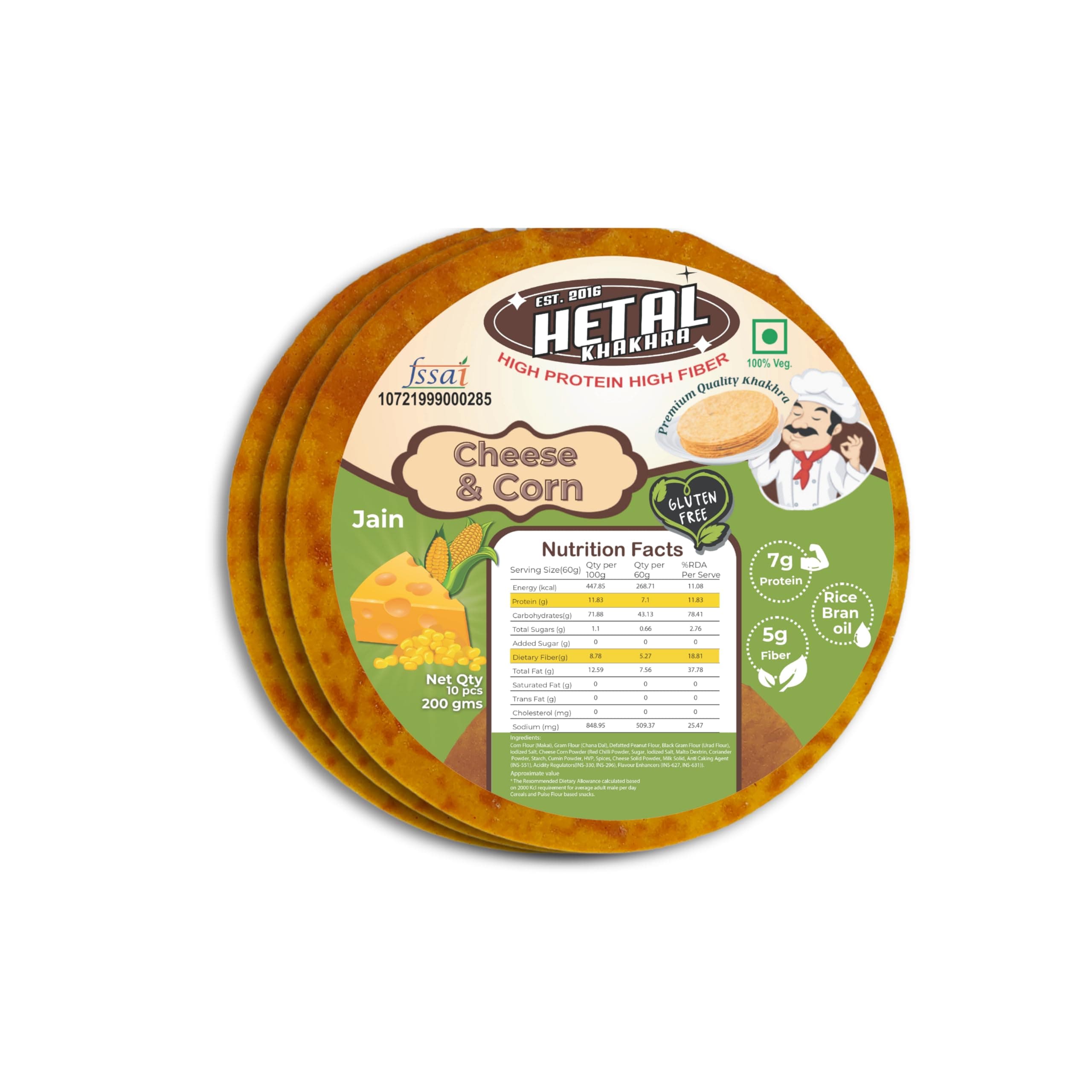 Cheese Corn Khakhra JAIN | Gluten Free | Crispy| Ready To Eat | High Protein High Fiber| No Palm Oil | 200g Vacuum Pack Of 2 — image 10