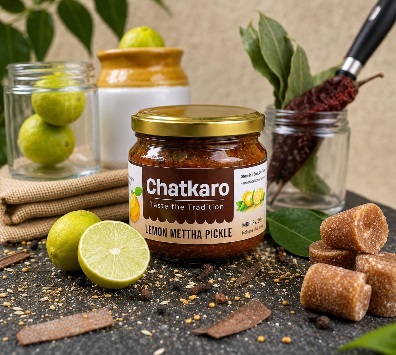Chatkaro Lemon Pickle with Jaggery 250g | Indian Homemade Nimbu ka Achar with No Onion & Garlic | Sweet & Sour | Traditional Grandma-Style Recipe | Organically Processed | Homemade Achar Traditional Indian Style | Store in Glass Jar | Made With Jaggery | No Sugar | No Chemical Preservatives | No Vinegar — image 3