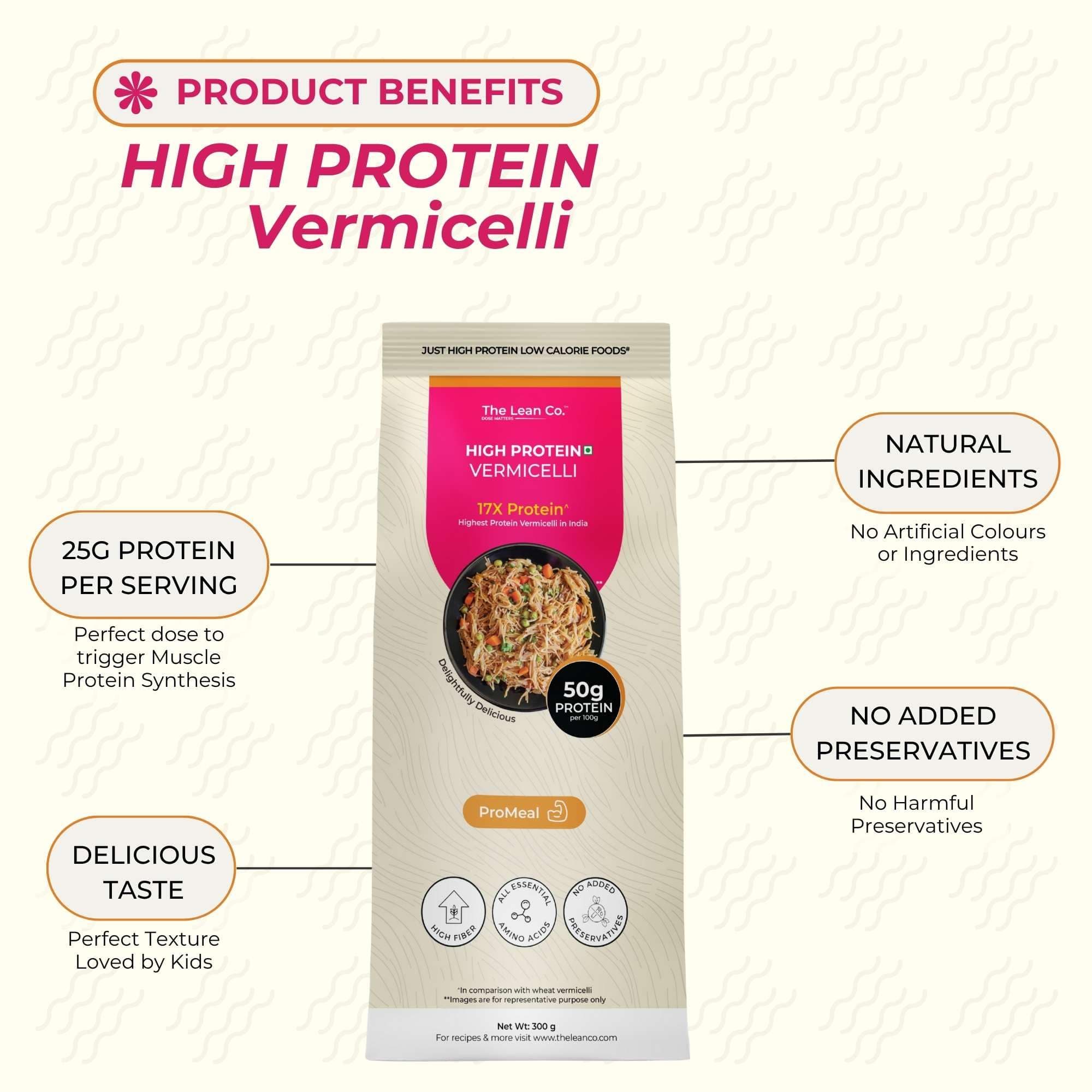 The Lean Co.® High Protein Vermicelli 300 g | 50% Protein, 2% Fat | Low Carb | Plant Based Vegan | Multigrain No Maida | Protein Rich(25 gm per serving) | No Preservatives, Additives or Colours — image 7
