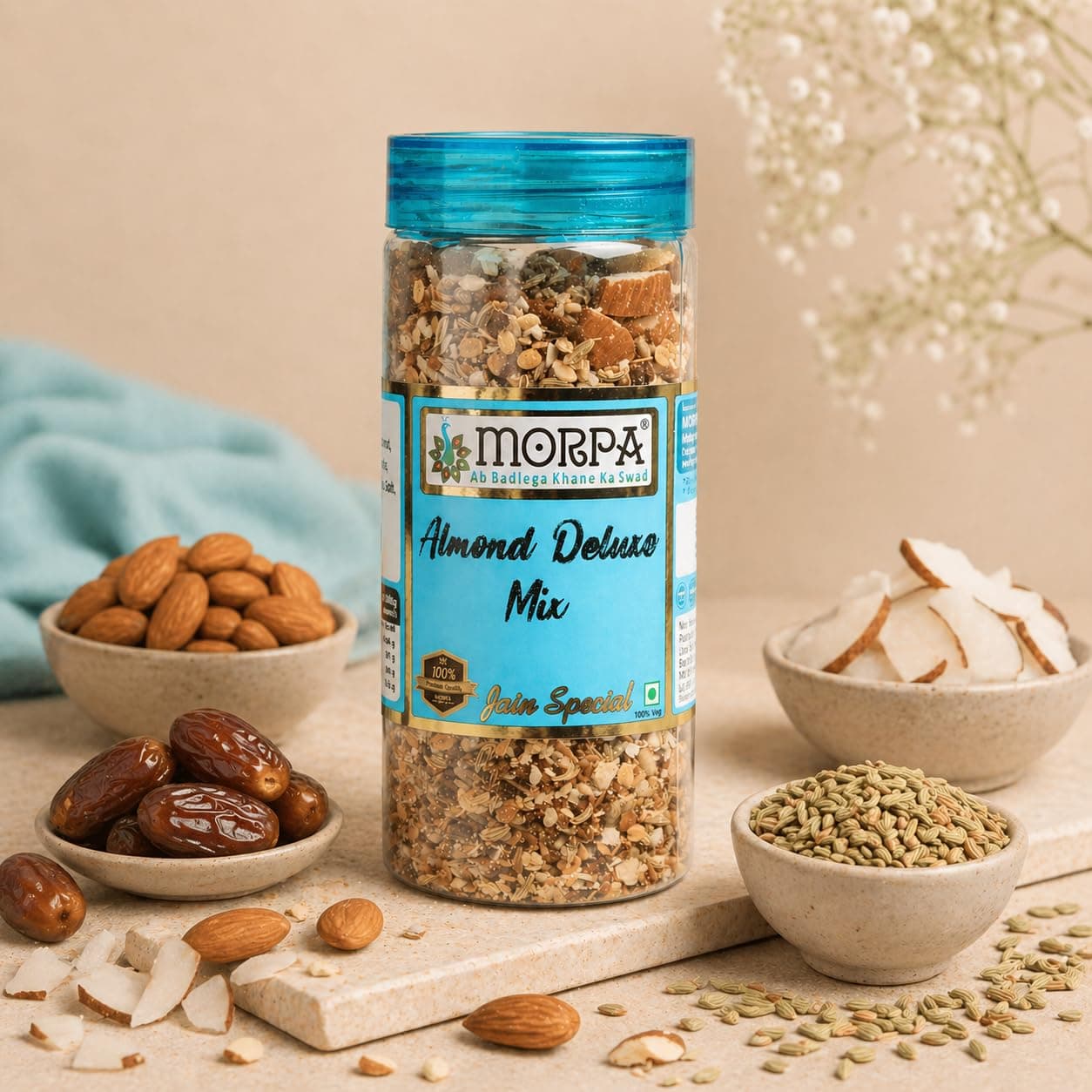 Morpa Almond Deluxe Mix Mouth Freshener Premium Badam Mukhwas Almonds Saunf and Flavoured Seed Blend After Meal Digestive and Breath Freshener Jain Special 100% Veg — image 2