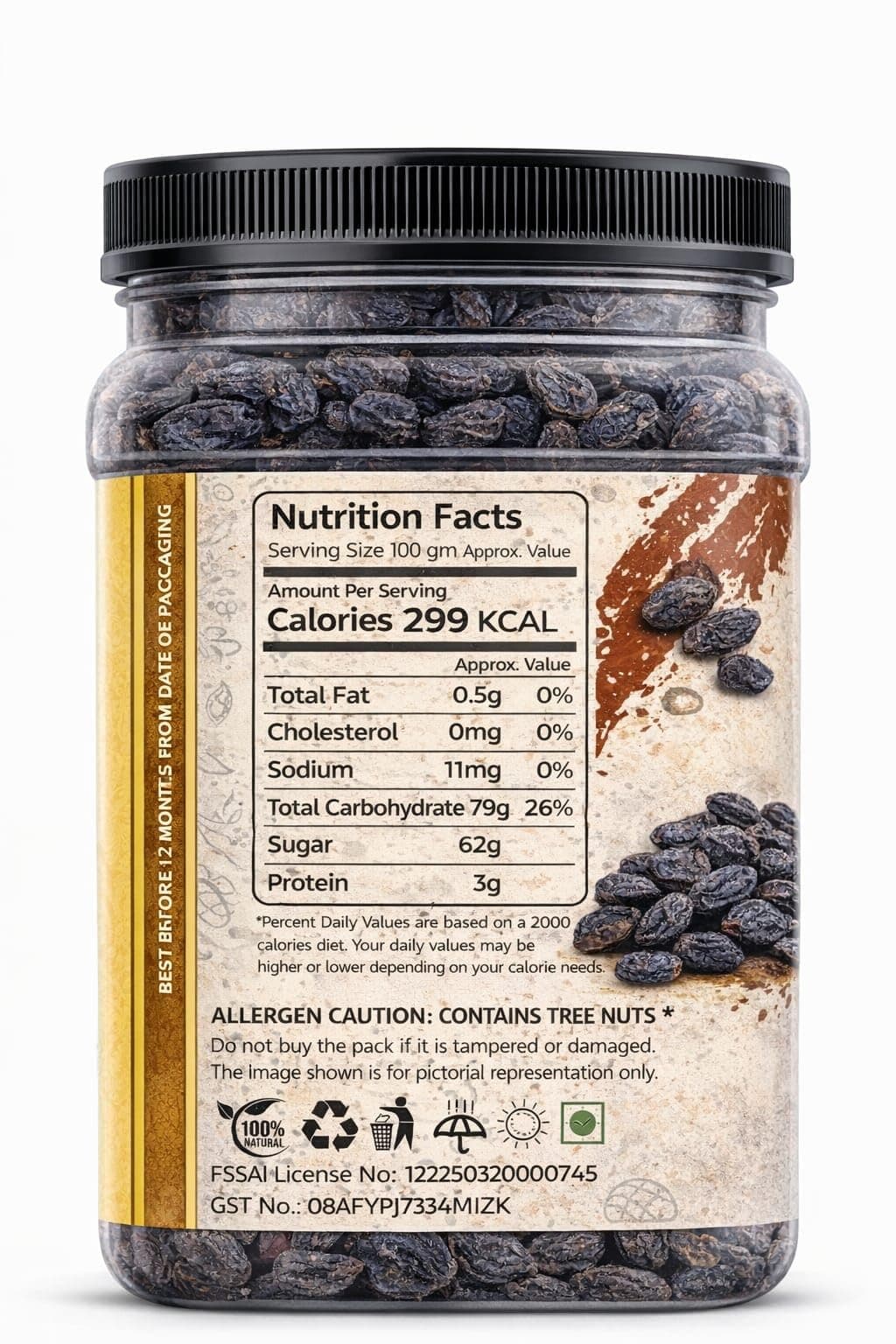 THE JAIN FOOD Seedless Black Raisins - 1 Pack | Dry Grapes Kali Kishmish Dry Fruits (500 Gm) — image 2