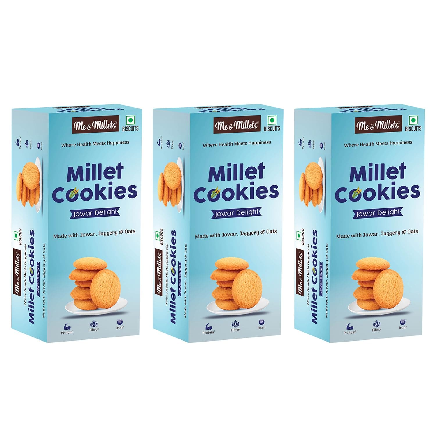 ME & MILLETS Cookies Jowar Delight (75g X 3) - Delicious Millets Biscuits, Rich In Fiber & Protein, Healthy Tea Snack (Jain Friendly) — image 2