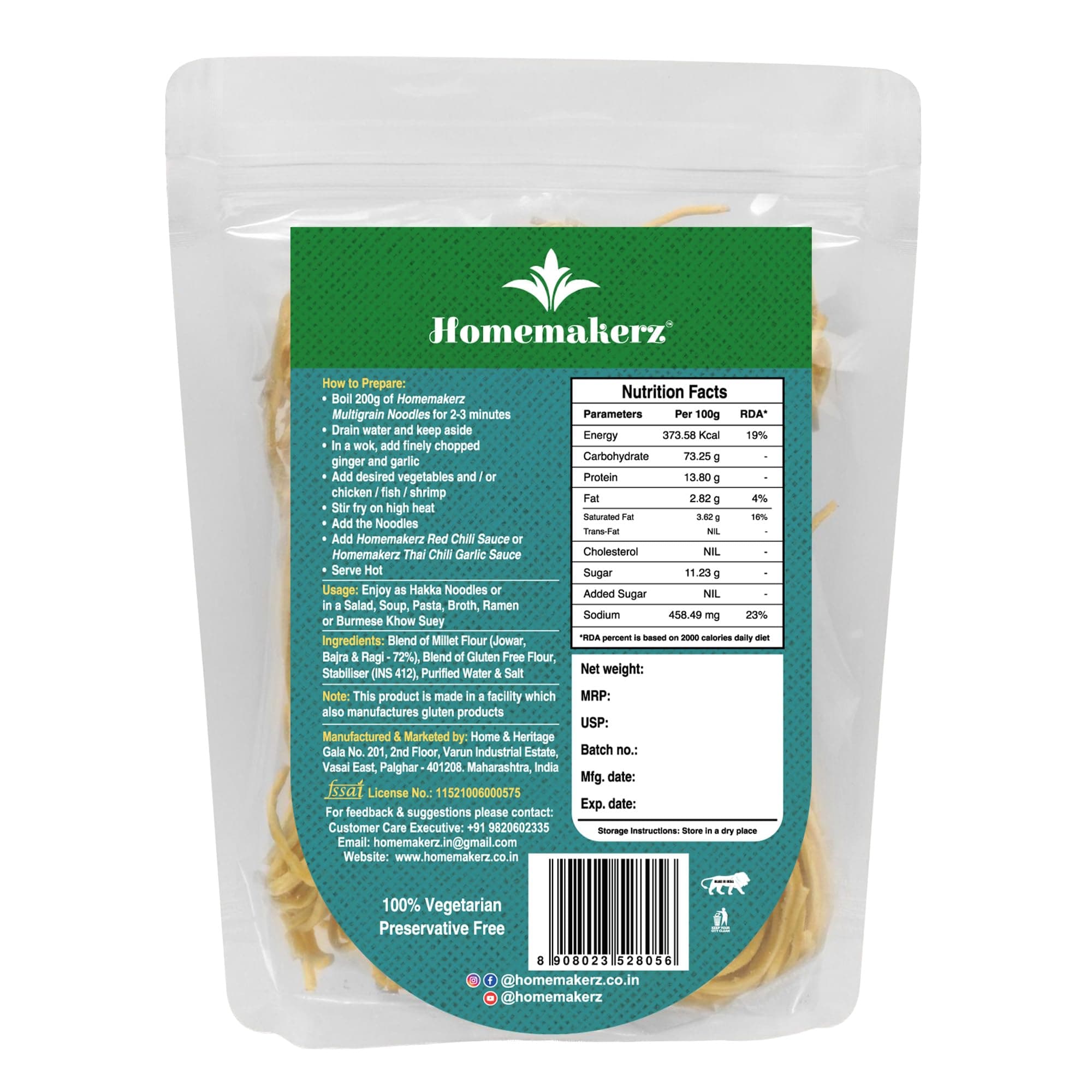 Homemakerz Multigrain Millet Noodles, Natural, Preservative, Gluten & Fat Free, Not Fried & No Oil, Zero Maida & Wheat, Healthy & Tasty Hakka Millet Noodles, 200g — image 2