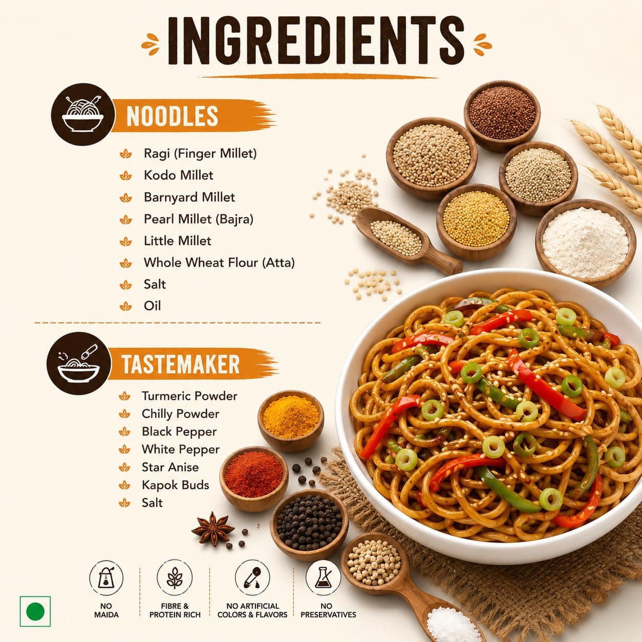 Indulgence No Maida Multi Millet Hakka Noodles | Healthy Millet Noodles for Nutritious Family Meals | High Fiber & Protein Rich | Naturally Supports Immunity | Pack of 2 (200g-Each) — image 6