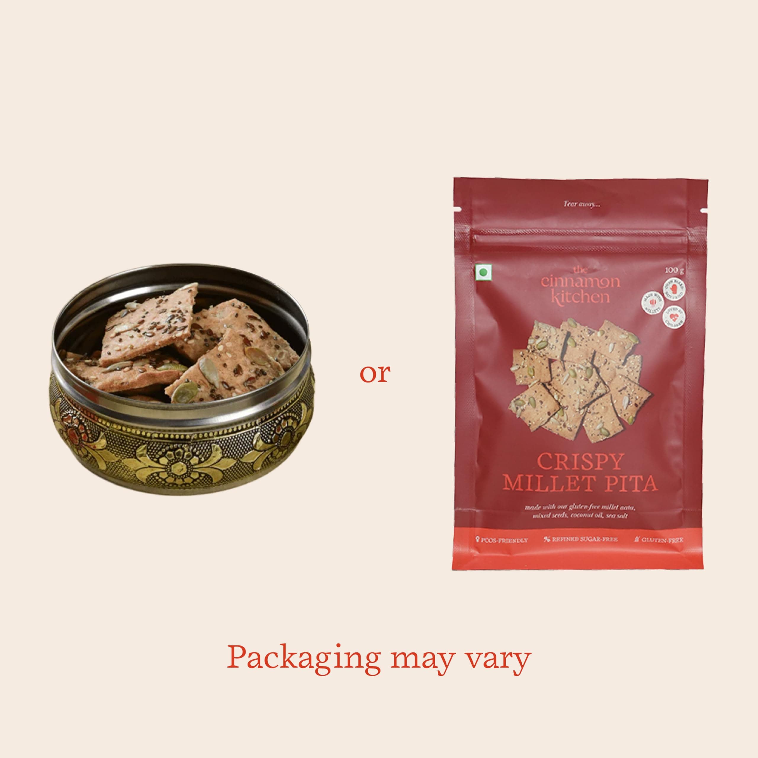 The Cinnamon Kitchen Mix Millet Pita Duo (100g) |High Protein |100% Gluten-Free & Baked Not Fried | No Maida, No Dairy, No Preservatives | Organic Ancient Grain Pita Chip | Healthy Cracker & Snack — image 4