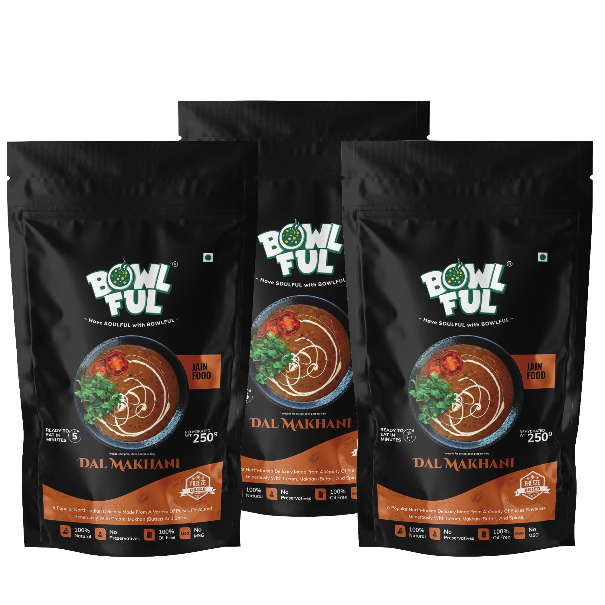 Bowlful Dal Makhani Jain, 65 GMS Each, Pack of 3, Creamy Dal with Richness of Butter and Spices. 100% Natural, Freeze Dried Food — image 2