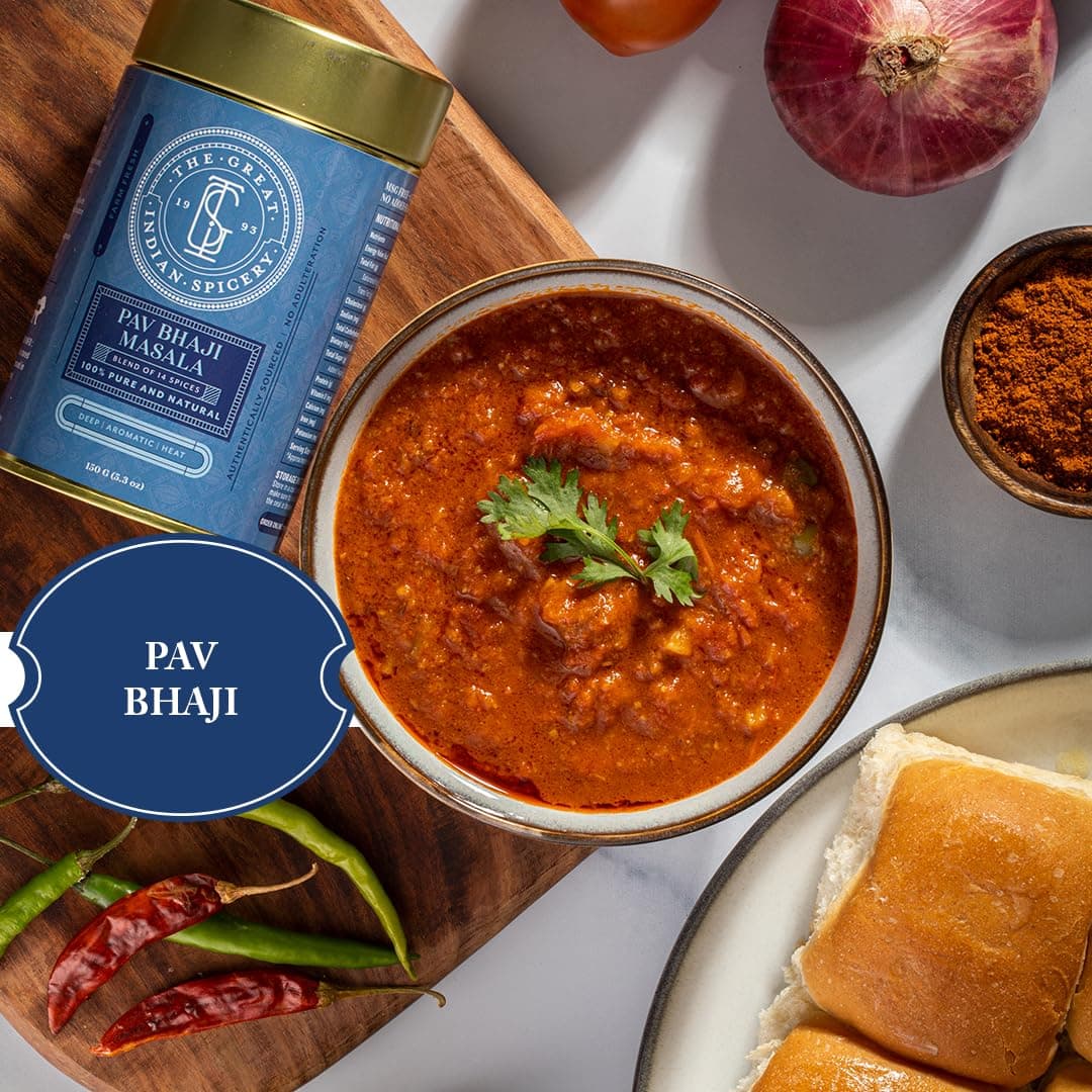 The Great Indian Spicery | Pav Bhaji Masala - 100gm Tin | Steam Sterilisation, Farm Fresh, Authentic Blend of 14 Spices, Non-Adulterated, No Added Color & Preservative | Deep & Aromatic Home Cooking — image 3