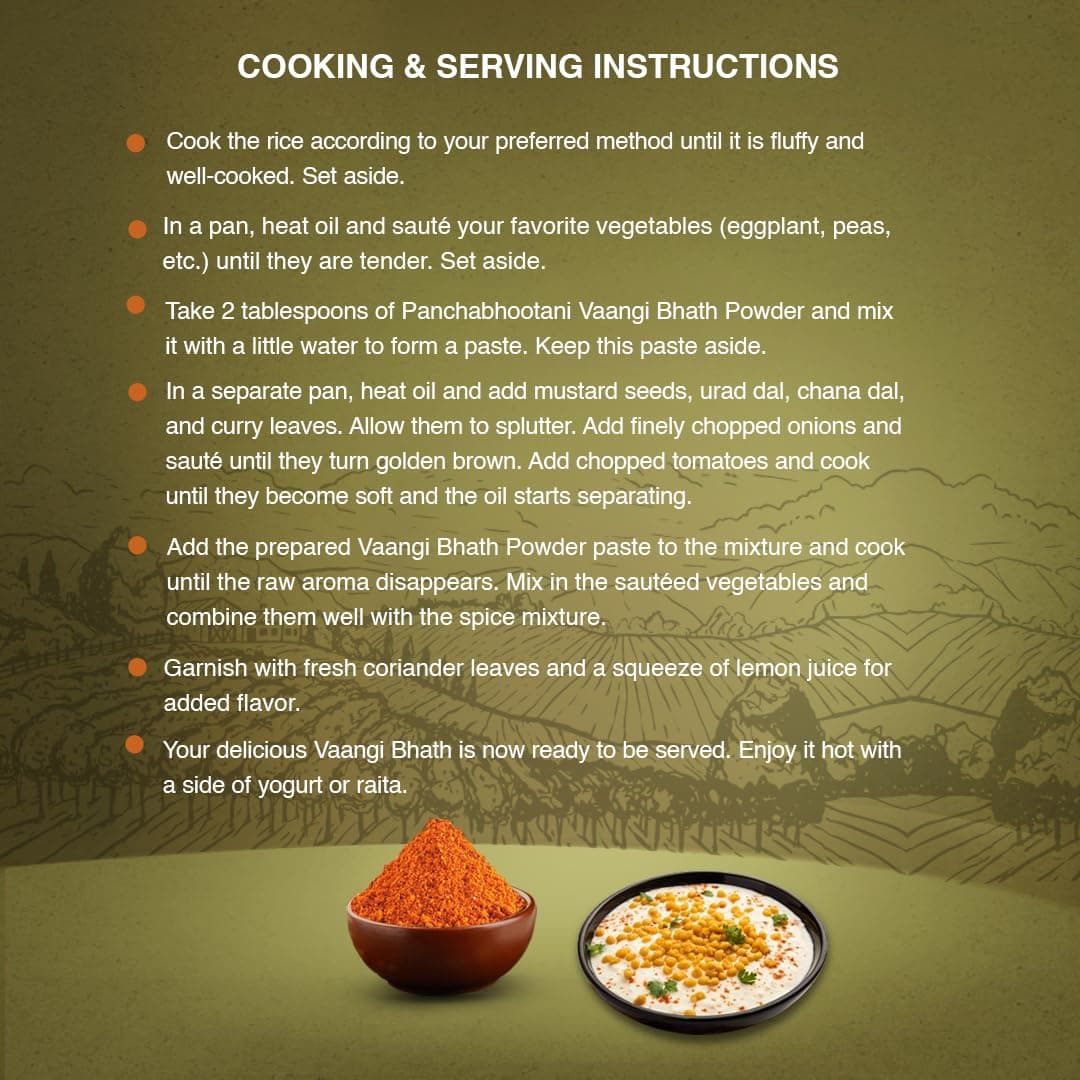 Vangi Bath Powder 200g | Authentic Flavours From South India, Made With Wholesome Spices & Lentil, Pure & Natural Brinjal Rice Powder, No added Preservative & Color, Healthy and Tasty — image 5