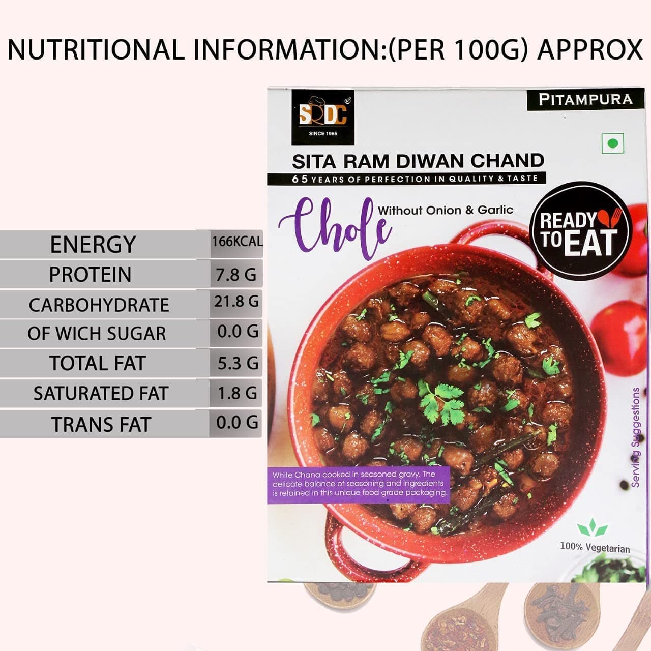 Sita Ram Diwan Chand Ready To Eat Chole Without Onion and Garlic 300 Gram each | No Preservatives | No Artificial Flavors | 100% Natural Ingredients & Vegetarian | Tasty Snacks - Pack of 4 — image 5