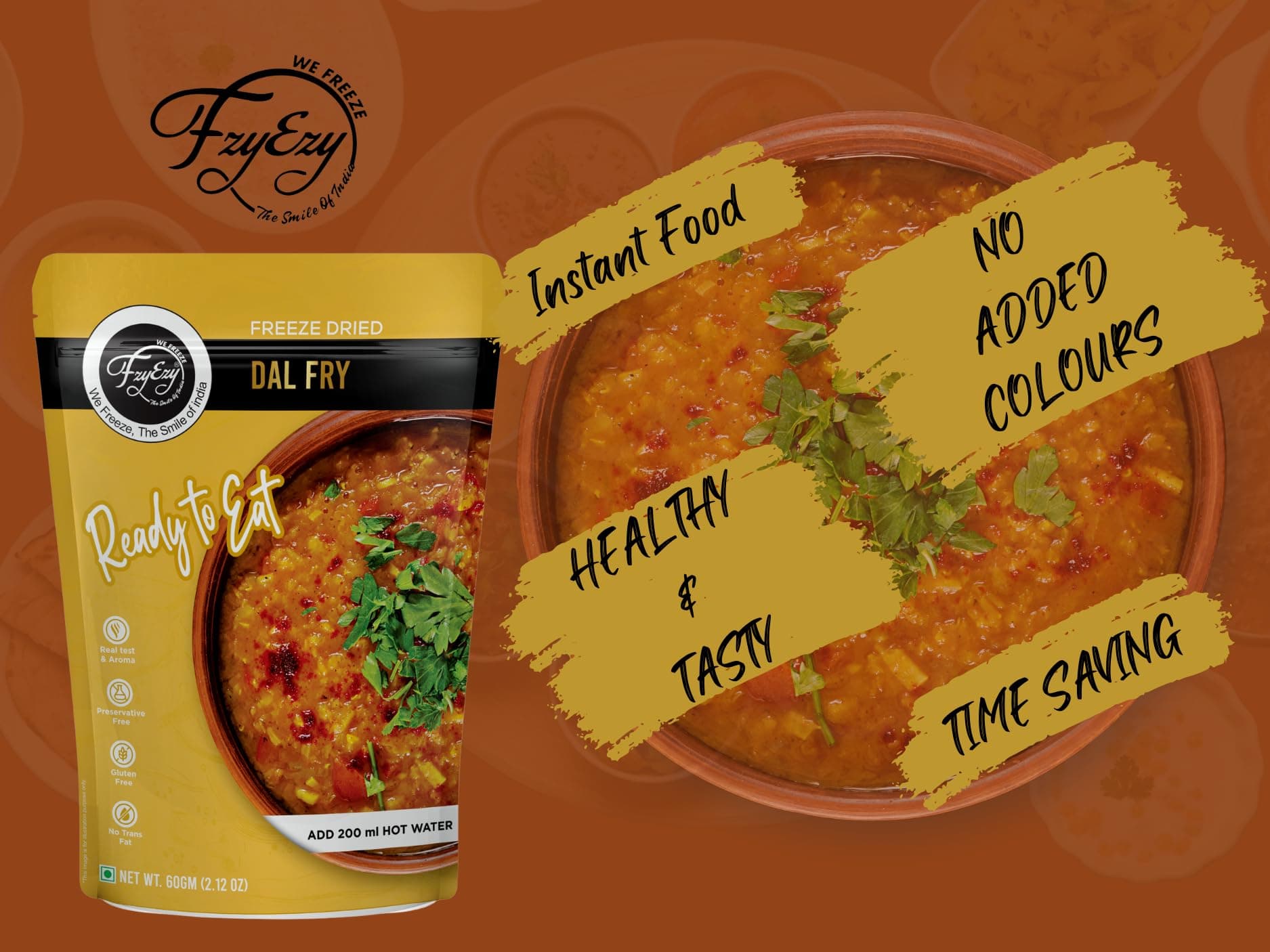 Jain Dal Fry | Freeze-Dried | 100% Natural Ready to Eat Meal | Authentic Indian Taste | Preservative-Free, Gluten-Free & No Trans Fat | Instant Meal – Add 200ml Hot Water | 60gm Pack — image 5
