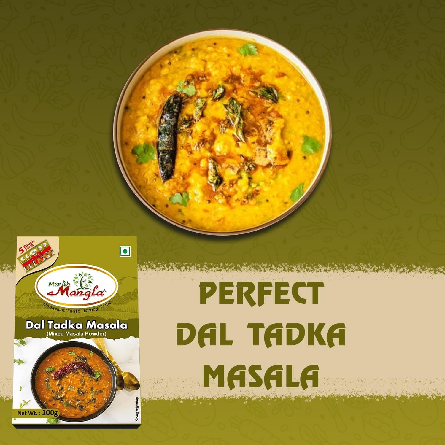 Manish Mangla Dal Tadka Masala 100g | Authentic Indian Spice Mix | No Onion No Garlic | Fresh Hygienic Pack | Perfect Blend for Rich & Flavorful Dal — image 7