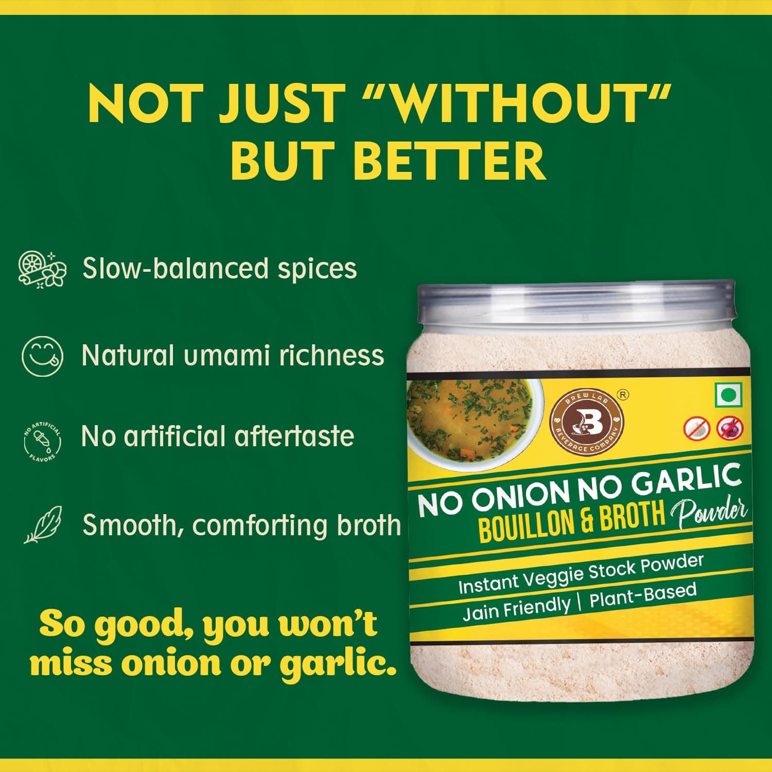 Brew Lab No Onion No Garlic Bouillon & Broth Powder, 250g | Instant Vegetable Stock | Plant-Based | Jain-Friendly | Umami Seasoning for Soups, Gravies & Cooking — image 5