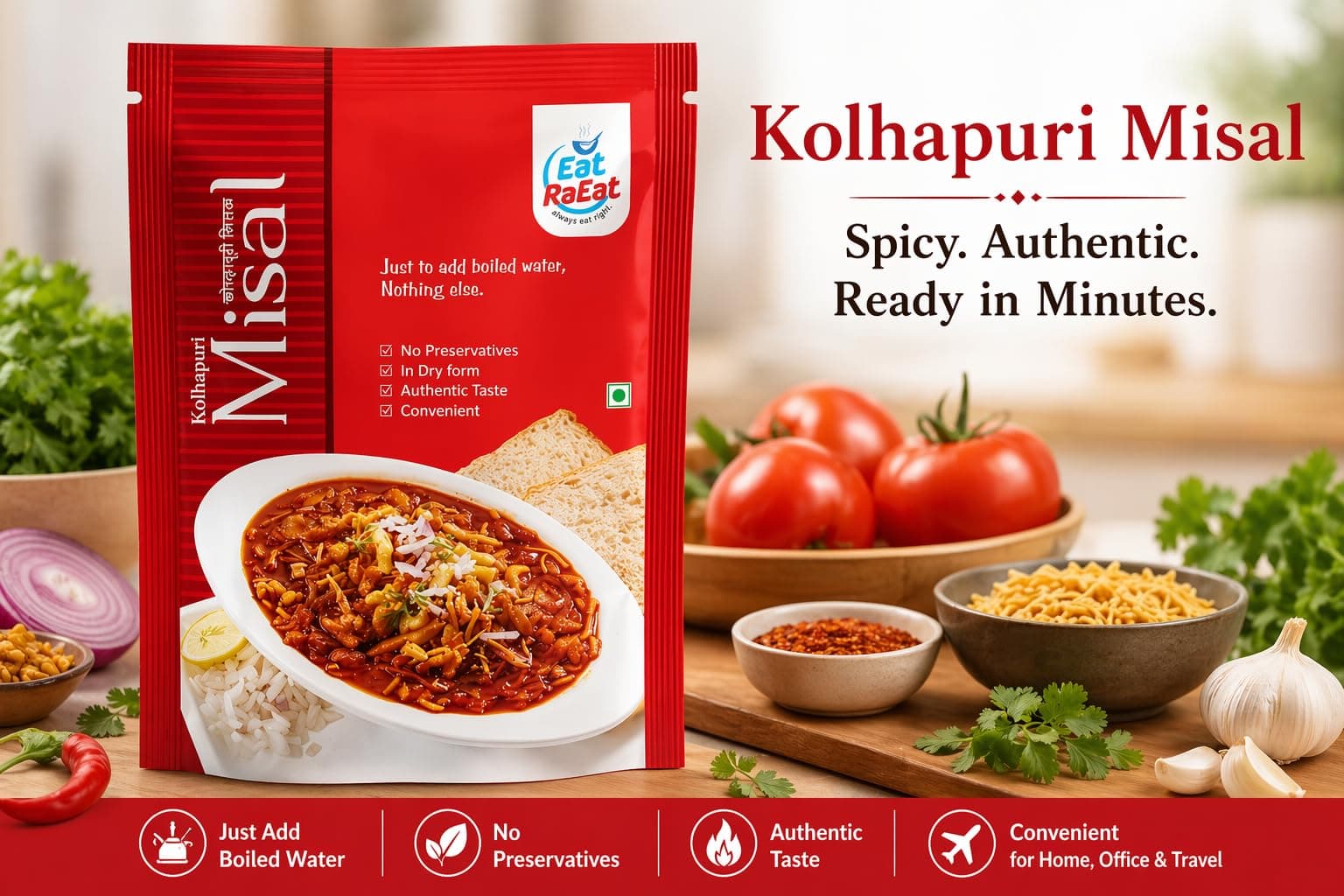 RaEat Foods Ready-to-Eat Kolhapuri Misal | Authentic Maharashtrian Spicy Curry | Just Add Hot Water | No Preservatives | Serves 3-4 — image 2