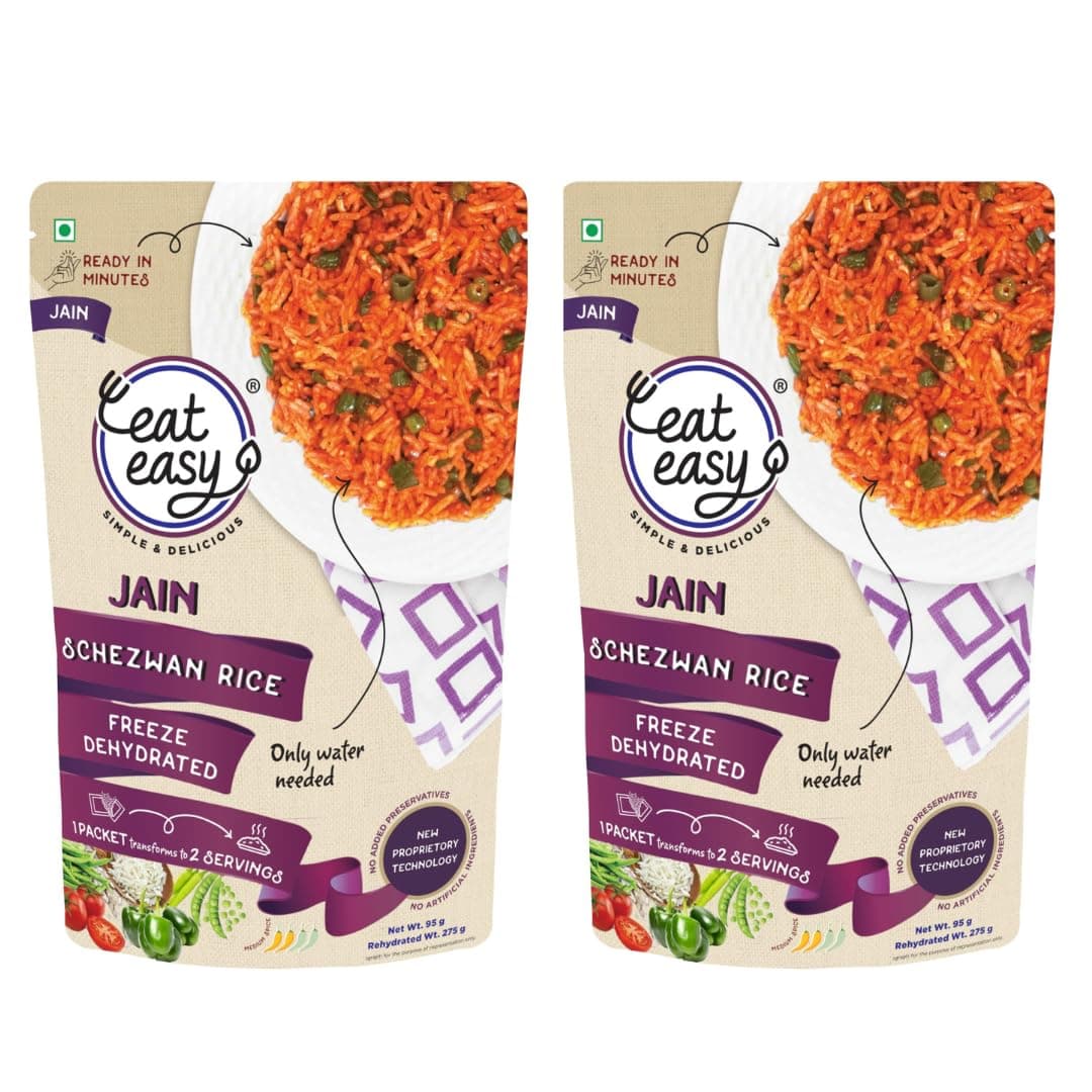 Eat Easy Ready to Eat Jain Schezwan Rice – 95g Each (Pack of 2) | No Garlic & Onion, No Moisture, Freeze Dehydrated, Instant Chinese Style Veg Rice for Quick Lunch, Dinner | No Preservatives | Just Add Hot Water — image 2
