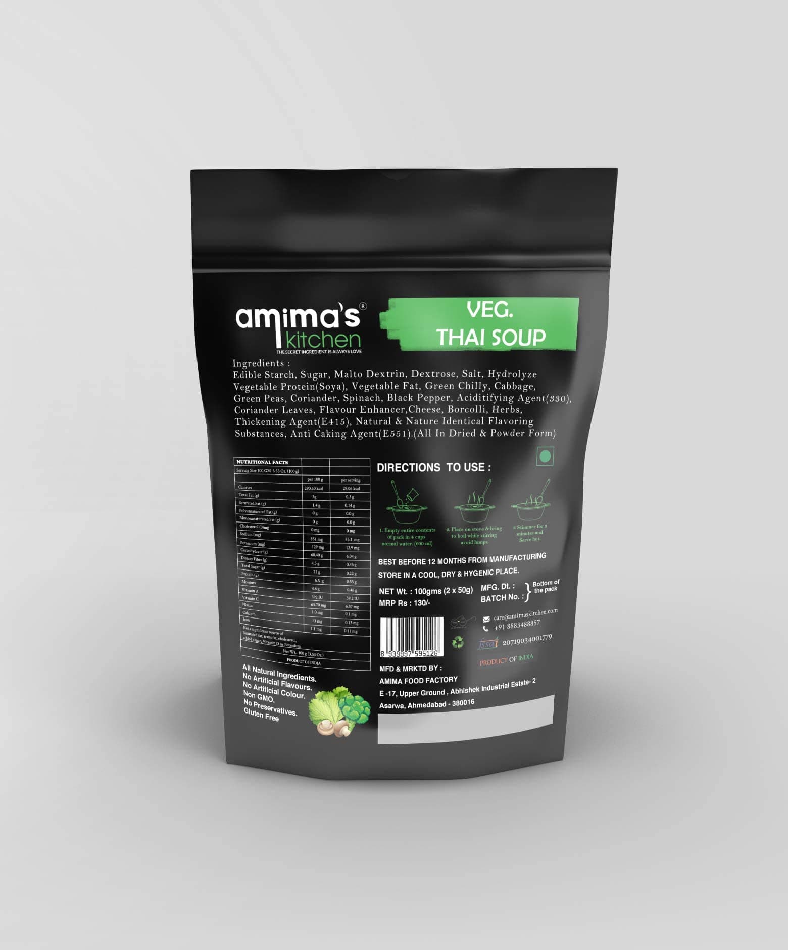 Amima's Kitchen Veg. Thai Jain Soup (No Onion No Garlic) - 100 Grams [Serves 10] | Instant Soup Mix Powder | Ready To Cook | No Artificial Flavour & Colour | Gluten Free | Non GMO | Healthy Soup — image 3