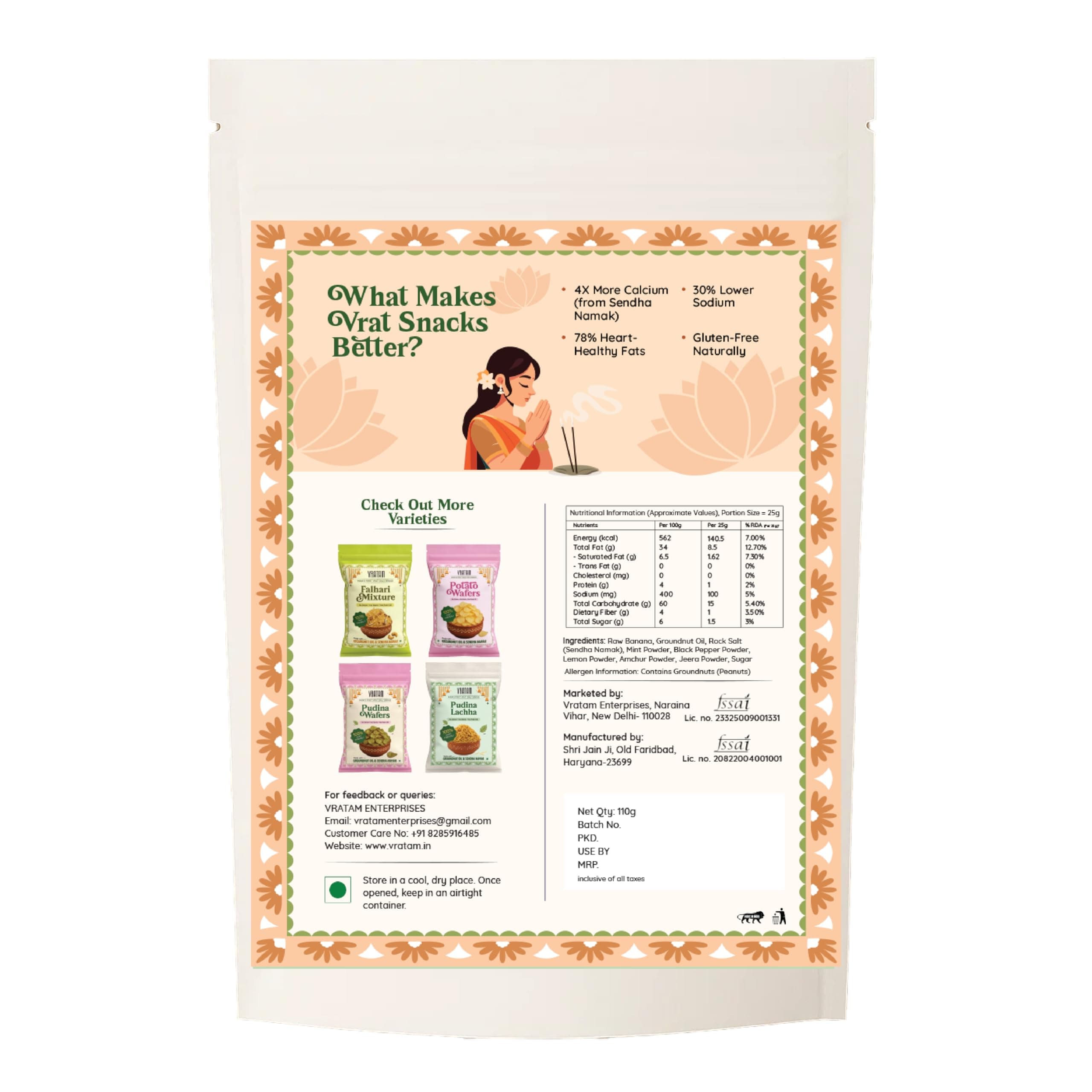 Vratam Pudina Banana Chips | Healthy Snacks for Diet | No Onion No Garlic No Palm Oil | Tasty Homemade Pudina Banana Chips | Thinnest Namkeen chips made in Groundnut Oil | 60G (pack of 1) — image 2