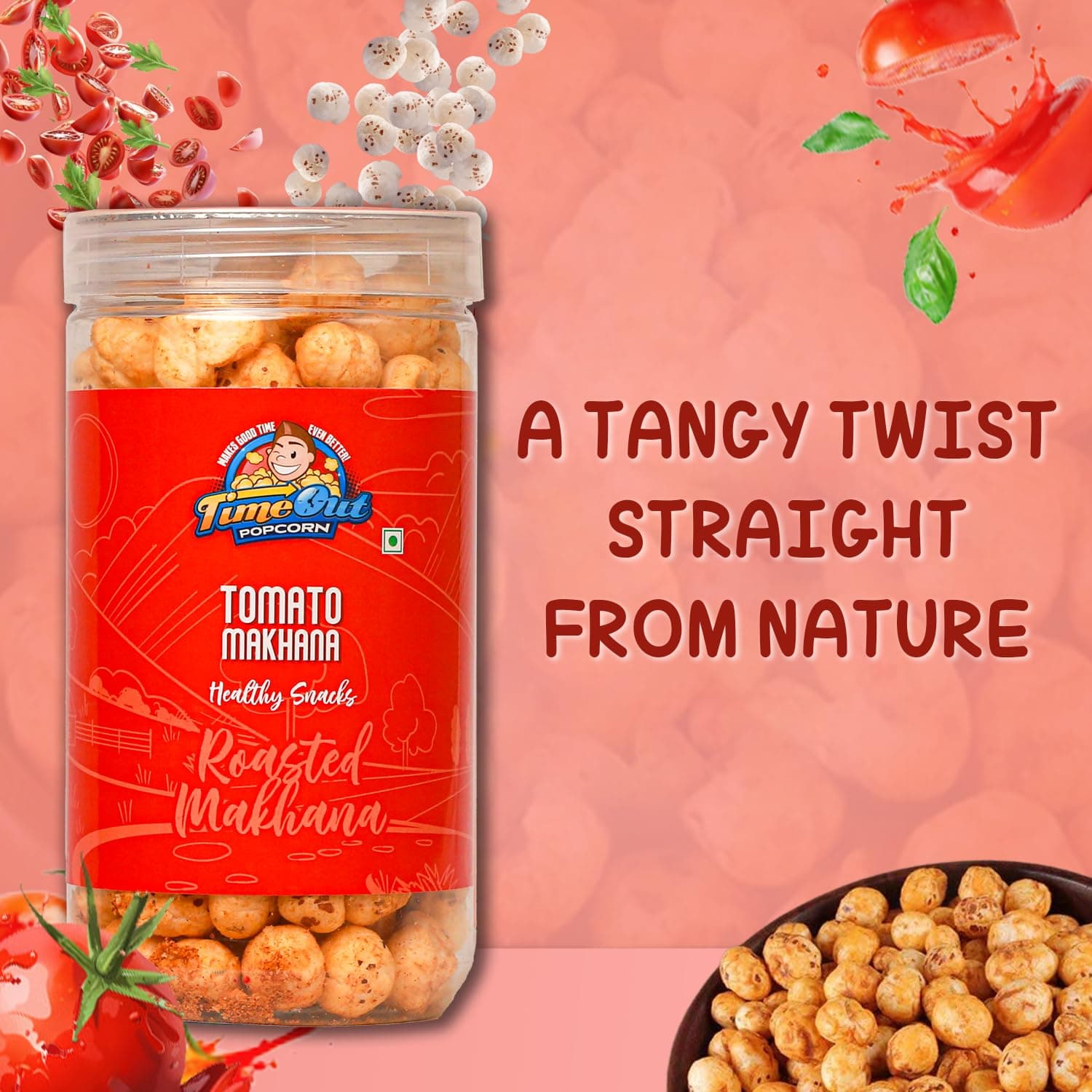 Time Out Popcorn Jain Tomato Flavour Roasted Makhana 70g, Crunchy Spicy Foxnuts — image 5