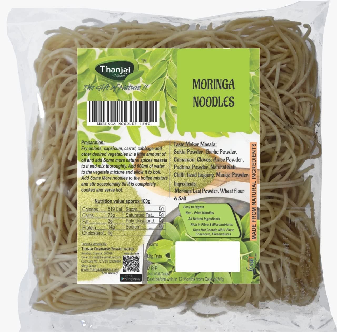 Thanjai Natural Moringa Noodles 180 Grams X 2 (No Maida Hakka Noodles, Not Fried, No MSG, Classic and Mild Millet Noodles No Preservatives, No Chemicals, No Artificial Extract) — image 3