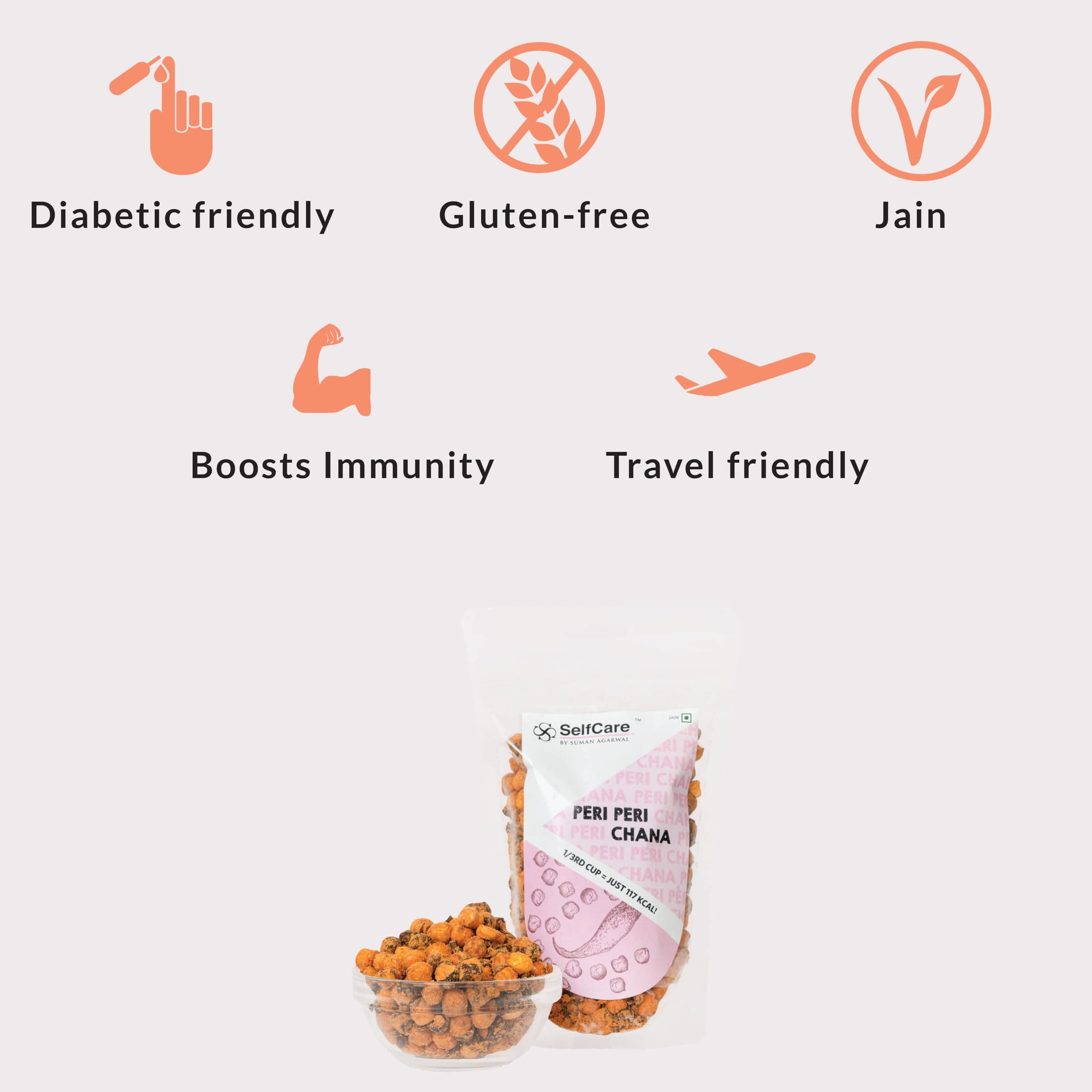 SelfCare By Suman Agarwal Peri Peri Chana Pack of 1 200g | Healthy - Roasted - Gluten free | Snacks - Namkeen - Grocery | Crispy - Chatpata - Tea time Snacking | Travel & Jain Friendly — image 3