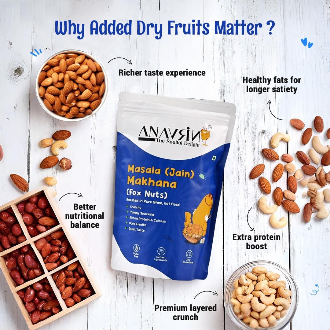 ANAVRIN Masala Jain Makhana, 120gm | Roasted, Not Fried | High Protein & Calcium | Phool Makhana, Namkeen Snacks | Gluten Free, Zero Cholesterol | Crunchy, Healthy Snacks for Kids & Adults — image 3
