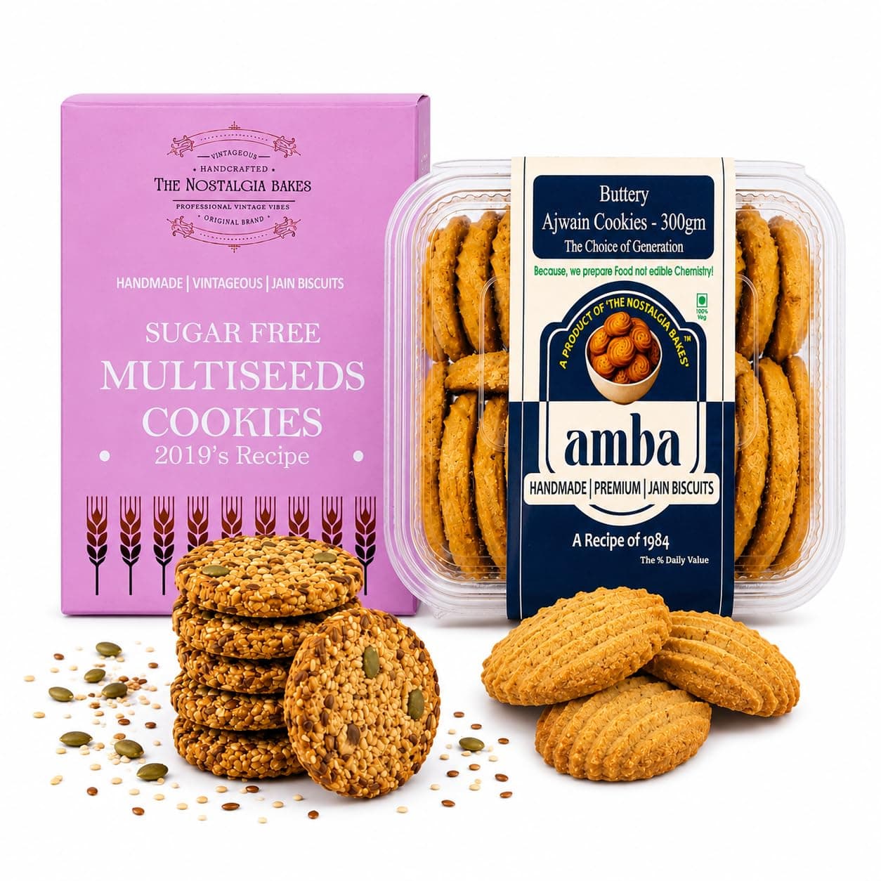 Amba Handmade Ajwain Cookies & Khas-Khas Suji Rusk Combo | Crispy Tea-Time Snacks | Premium Jain Biscuits | Fresh Bakery Style Cookies — image 2