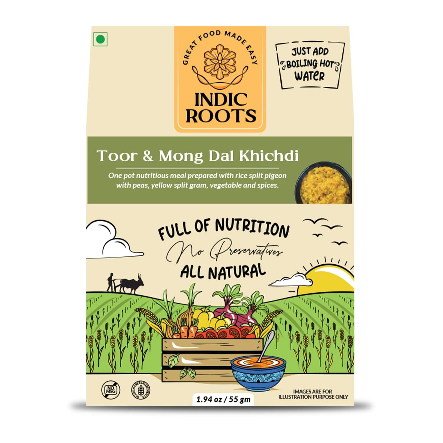 Indic Roots Toor Dal & Moong Dal Khichdi |Instant Food | Healthy | Ready to Eat Full Meal | Gluten Free | No Preservatives, All Natural, Packed Food with no Onion Garlic (Pack of 4) — image 3