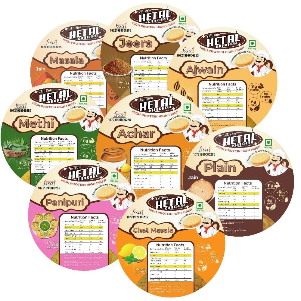 JAIN Combo pack of 8 | masala| methi| Jeera | Ajwain| Plain |Chat| Panipuri | Achar | Crispy | Ready To Eat | High Protein High Fiber| No Palm Oil | 200g Vacuum Pack Of 8 — image 2