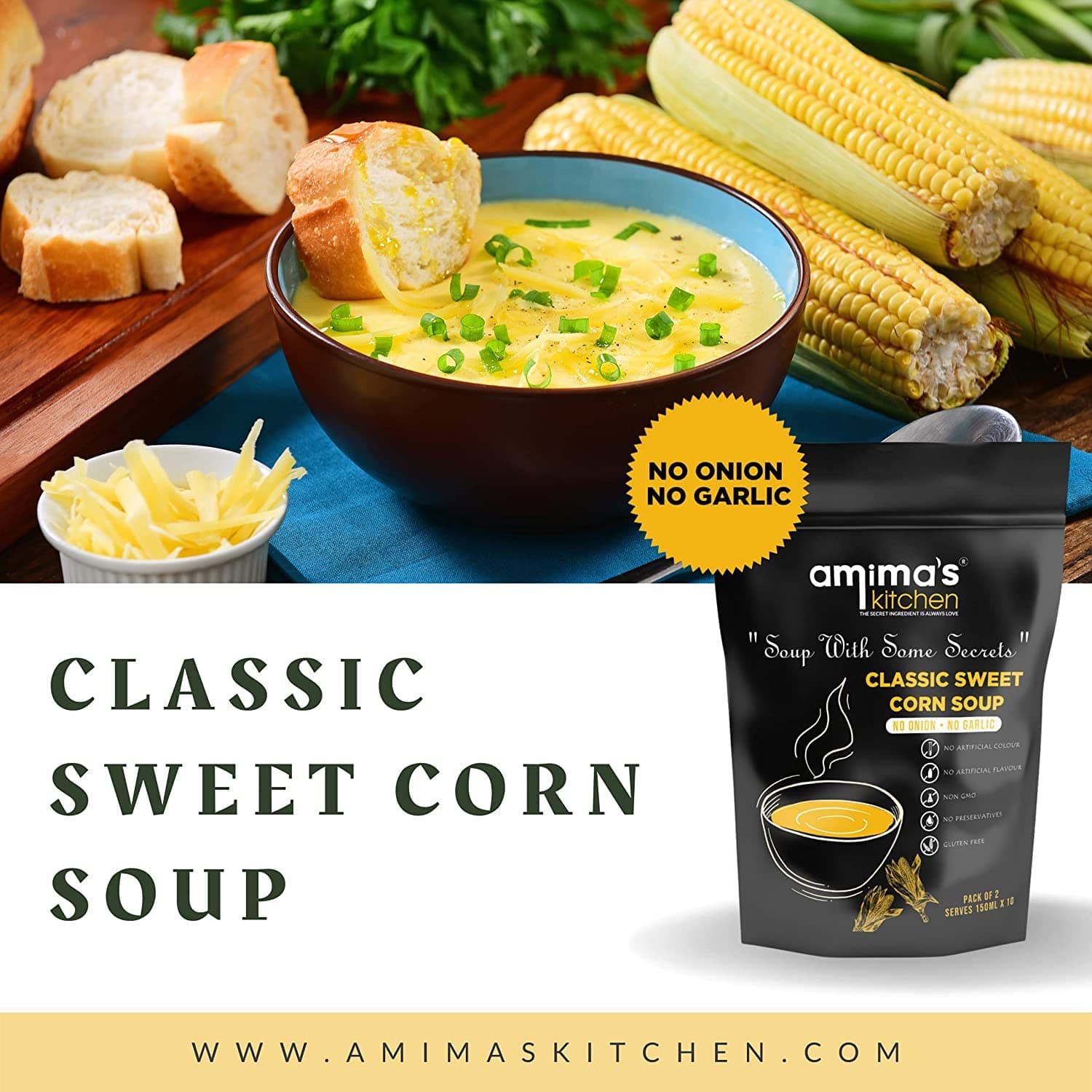Amima's Kitchen Combo Of Manchow + Classic Sweet Corn + Cheesy Tomato Jain Soup (No Onion No Garlic) - 100 Grams (Pack of 3) | Instant Soup Mix Powder | Ready To Cook | No Artificial Flavour & Colour | Gluten Free | Non GMO | Healthy Soup — image 6