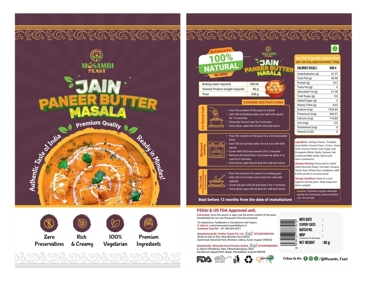 MOSAMBI FEAST Ready to Eat Paneer Butter Masala | Rich & Creamy Taste | Zero Preservatives | Instant Indian Curry with Premium Ingredients | No Onion No Garlic Option | Travel & Tiffin Friendly — image 2