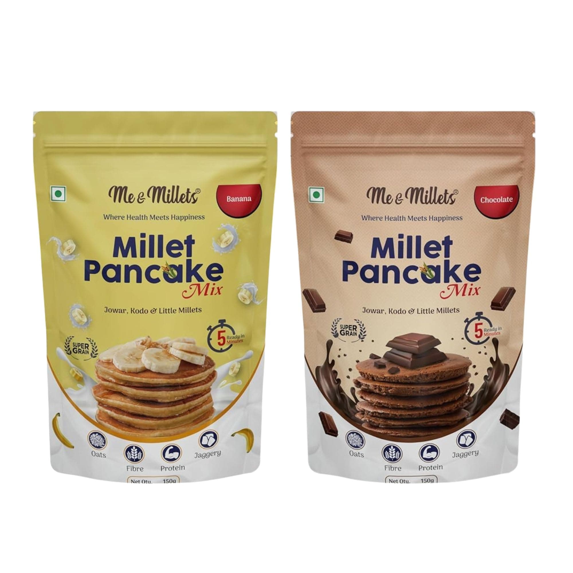 ME & MILLETS Chocolate and Banana Millet Pancake Mix (150g X 2) Sweetness Of Jaggery, No Maida, No Wheat, No Preservatives, Vegetarian, Eggless, Healthy Breakfast for Family (Jain Friendly) — image 2