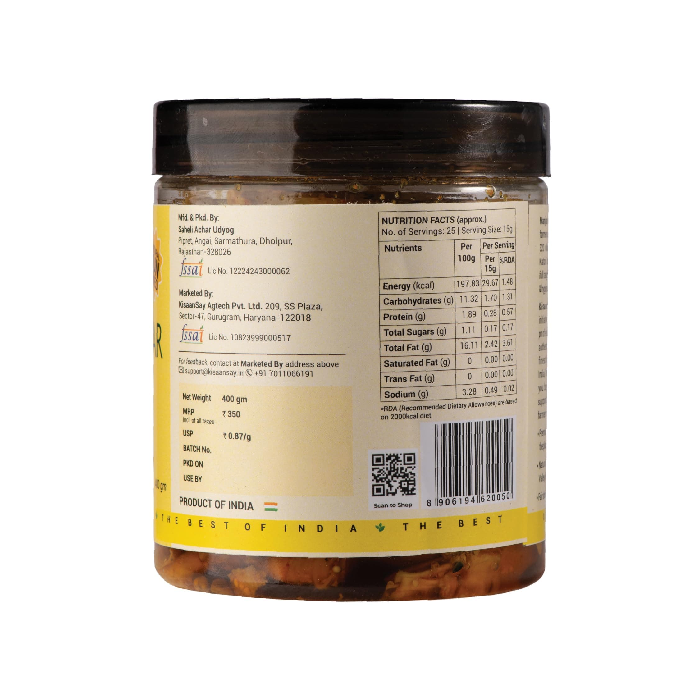KisaanSay Jackfruit Pickle| Katahal ka Achar | Kathal achaar | 400 GM | Traditional Spicy & Tangy | No Preservatives, No Vinegar | Made in Pure Mustard Oil | Sun-Dried | Homemade Taste | Plastic Jar | No Onion & No Garlic | hodale | palapazham | chakka | kanthal | — image 2